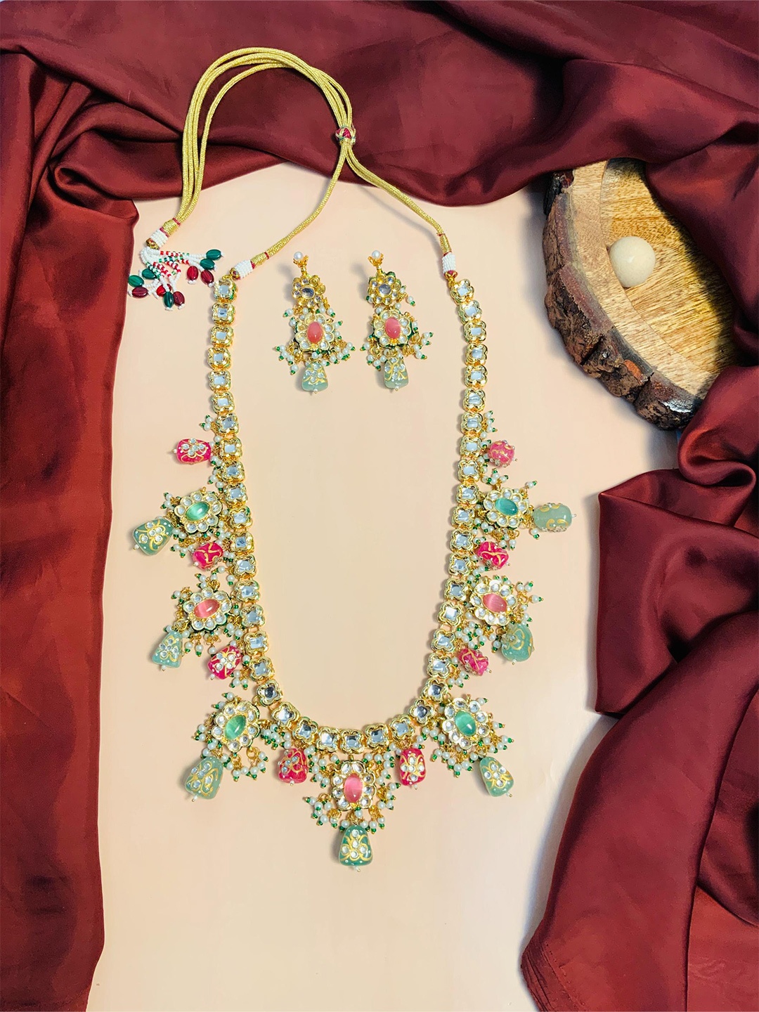 

ABDESIGNS Jaipuri Stone Necklace and Earrings Jewellery Set, Gold