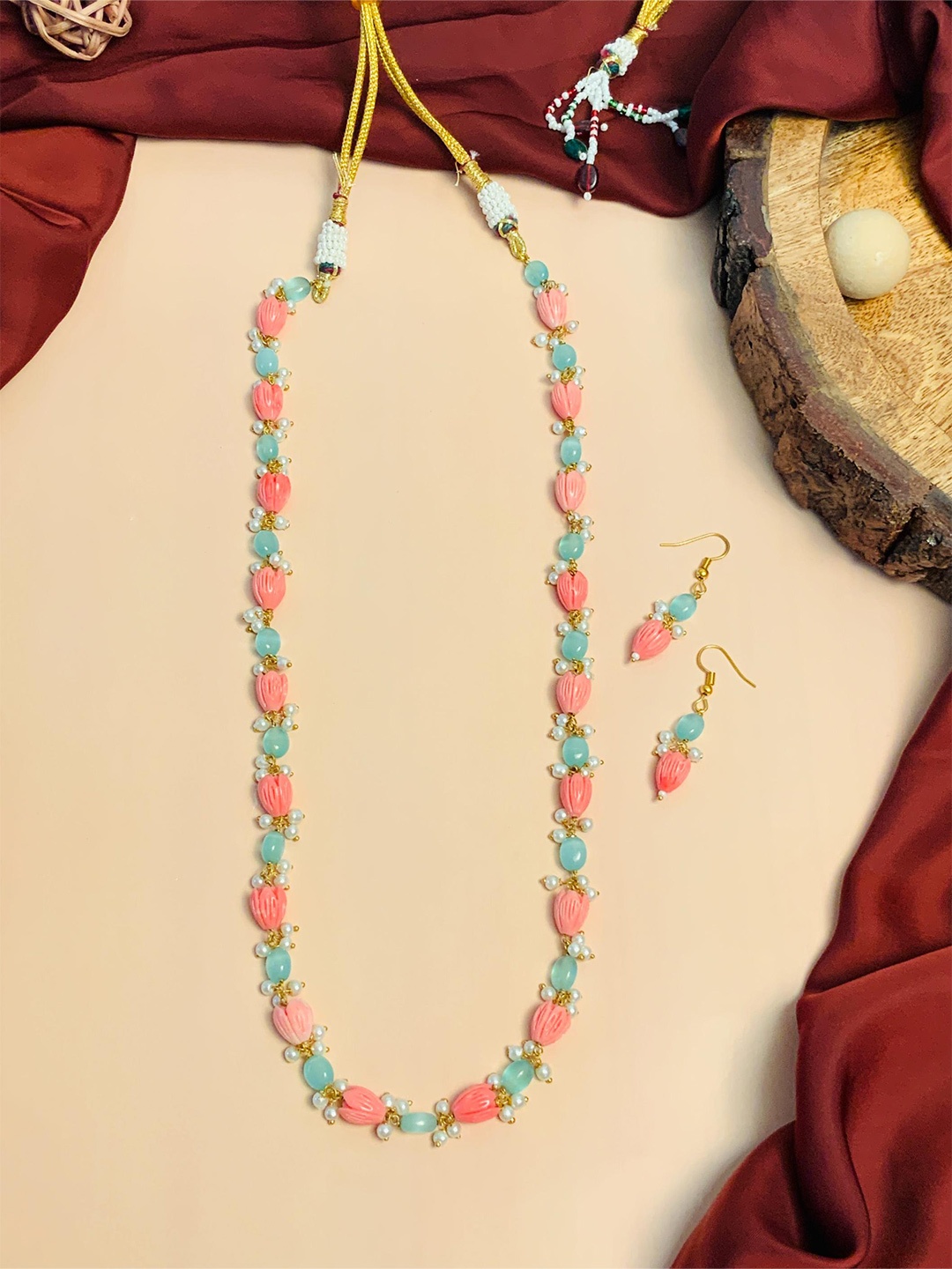

ABDESIGNS Gold-Plated Beads Necklace With Earrings