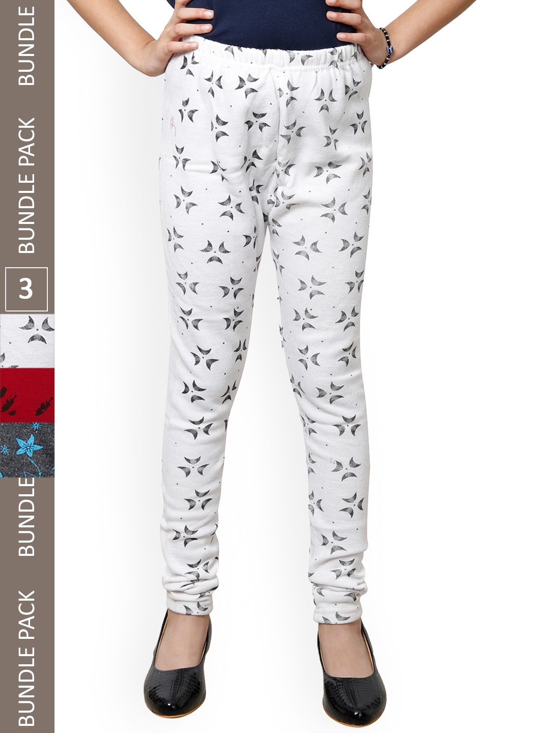 

IndiWeaves Girls Pack Of 3 Printed Woolen Leggings, White