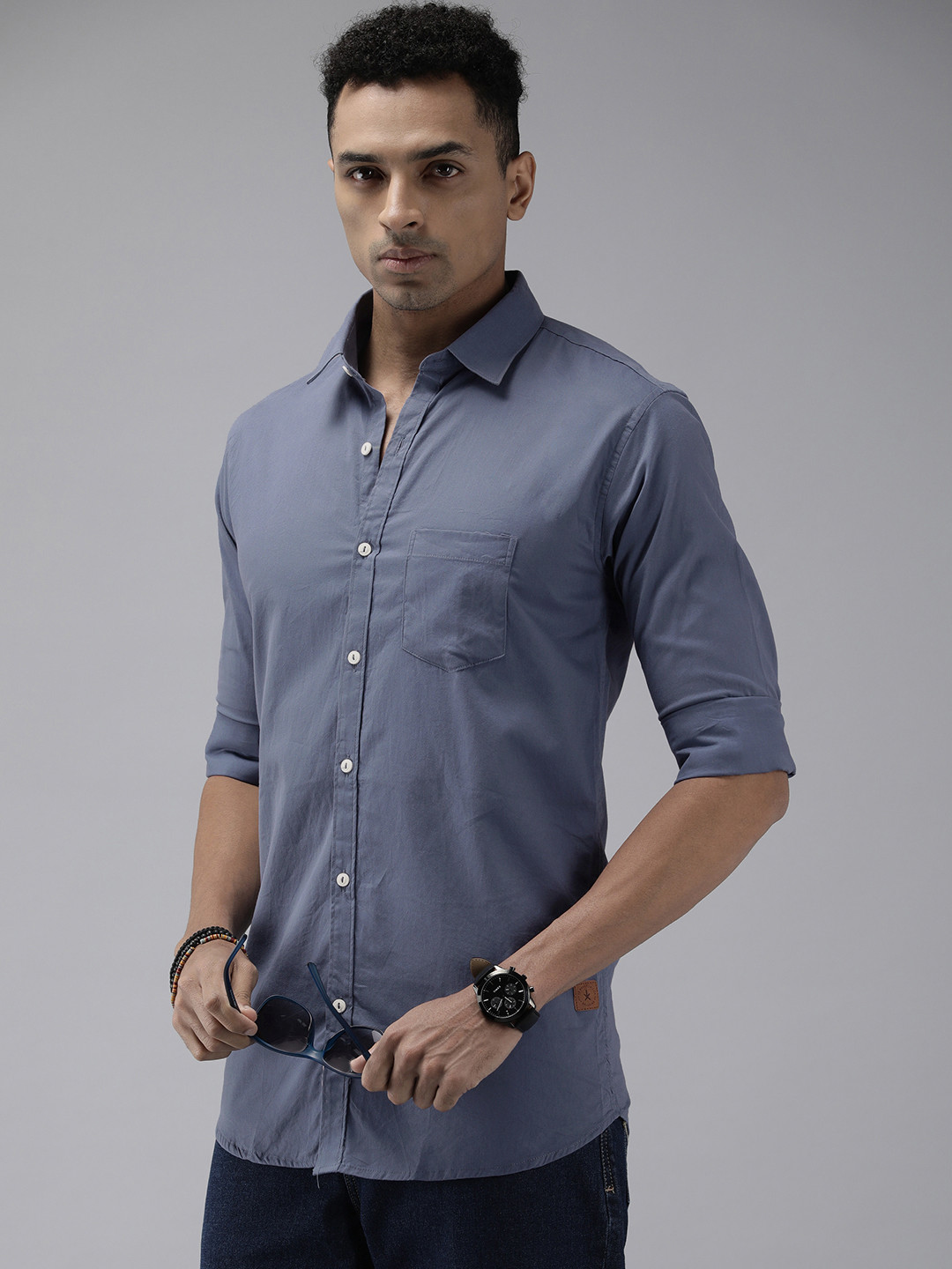 

Roadster Men Solid Regular Fit Opaque Casual Shirt, Blue