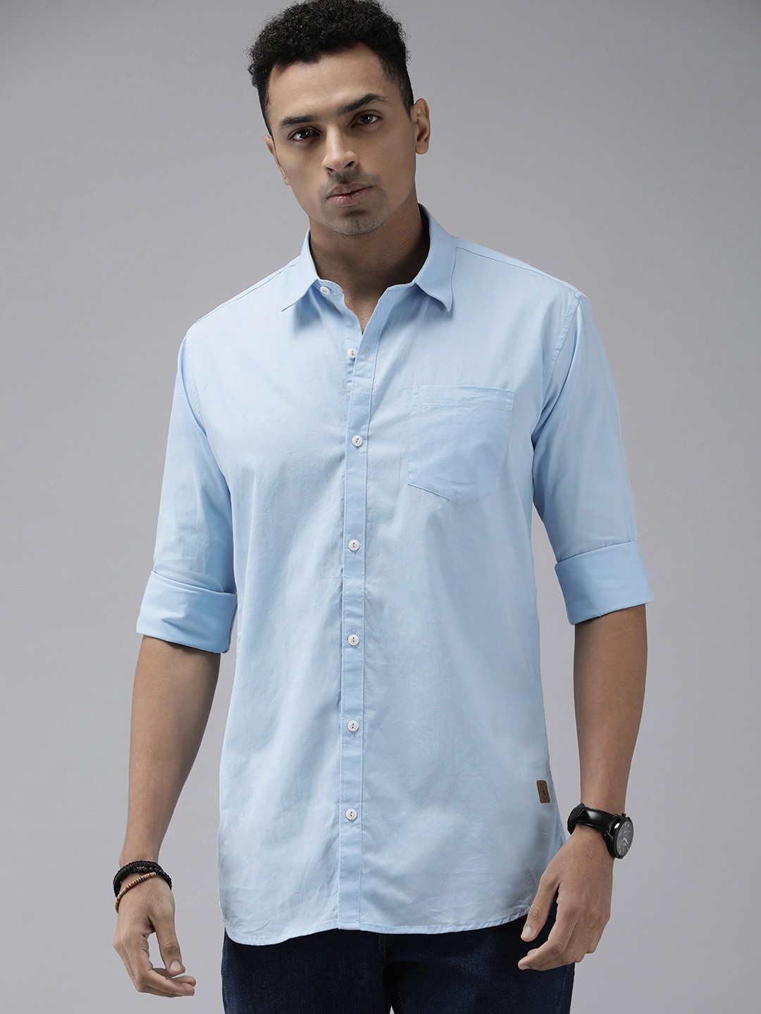 

Roadster Men Solid Regular Fit Opaque Casual Shirt, Blue