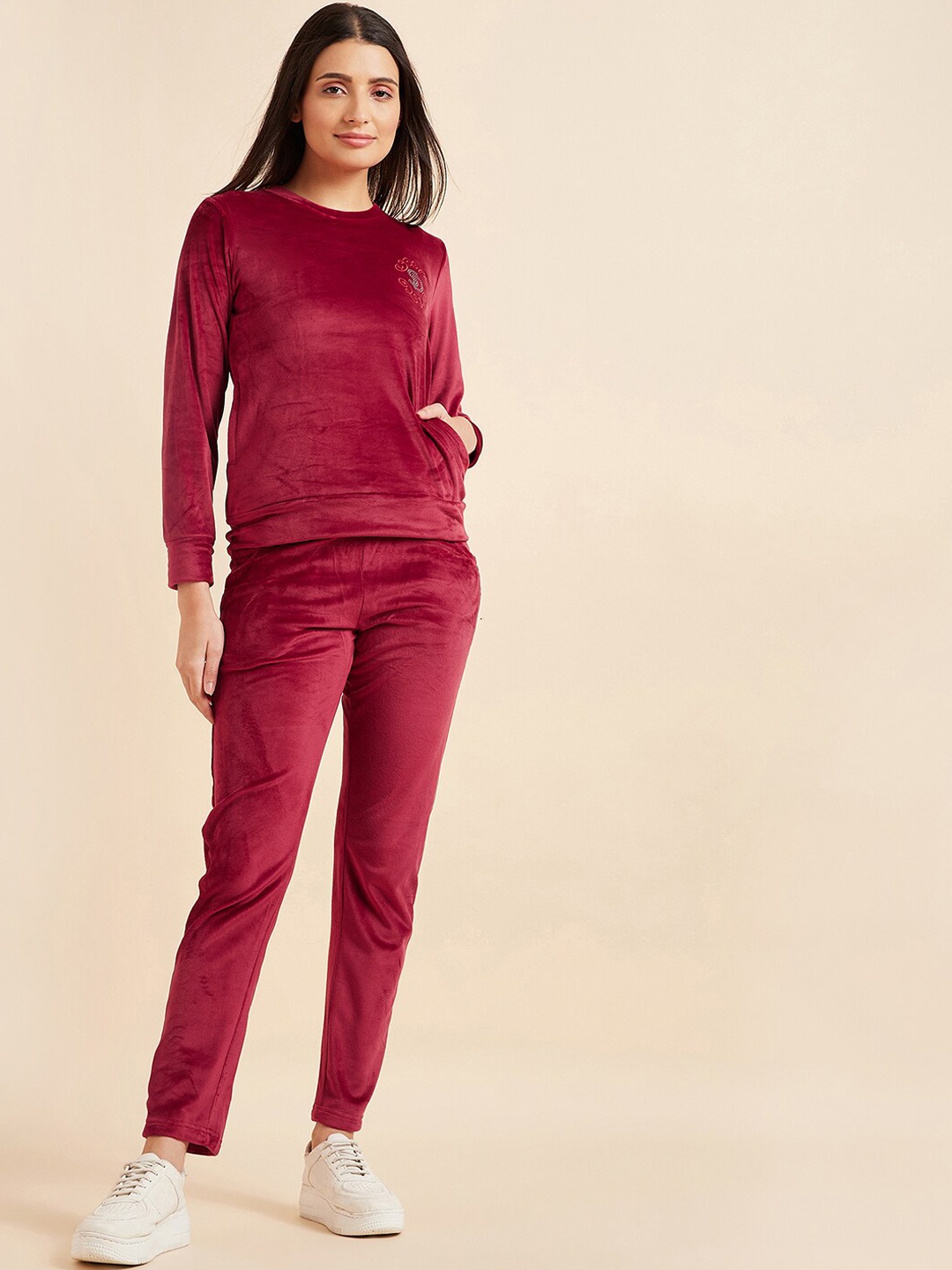 

Sweet Dreams Maroon Round Neck Mid-Rise Tracksuits
