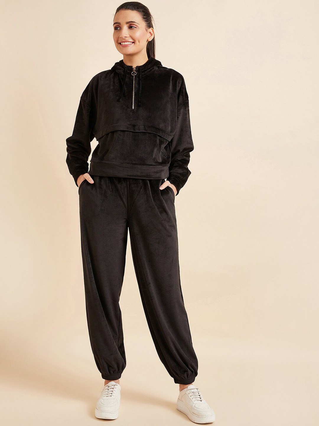 

Sweet Dreams Women Black Hooded Mid-Rise Tracksuits