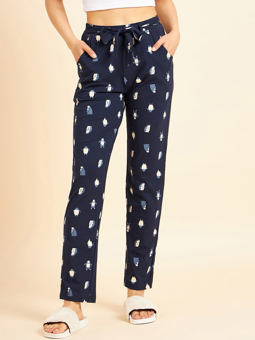 

Sweet Dreams Women Mid-Rise Printed Lounge Pants, Navy blue