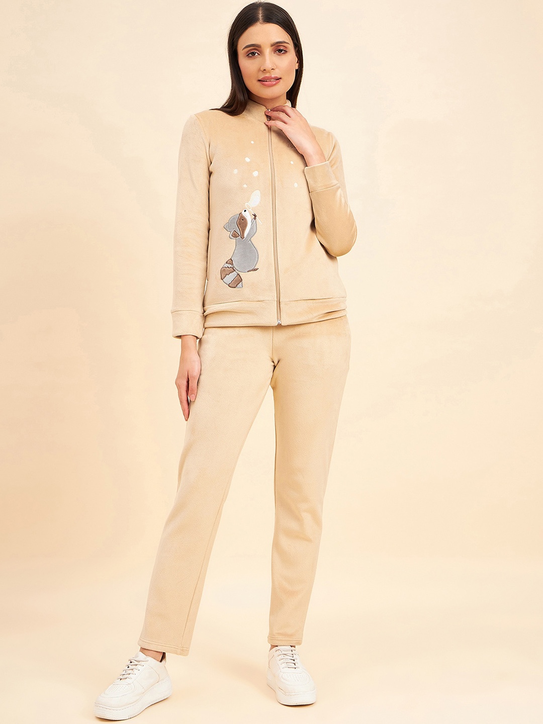 

Sweet Dreams Women Self Design Mid-Rise Tracksuit, Beige