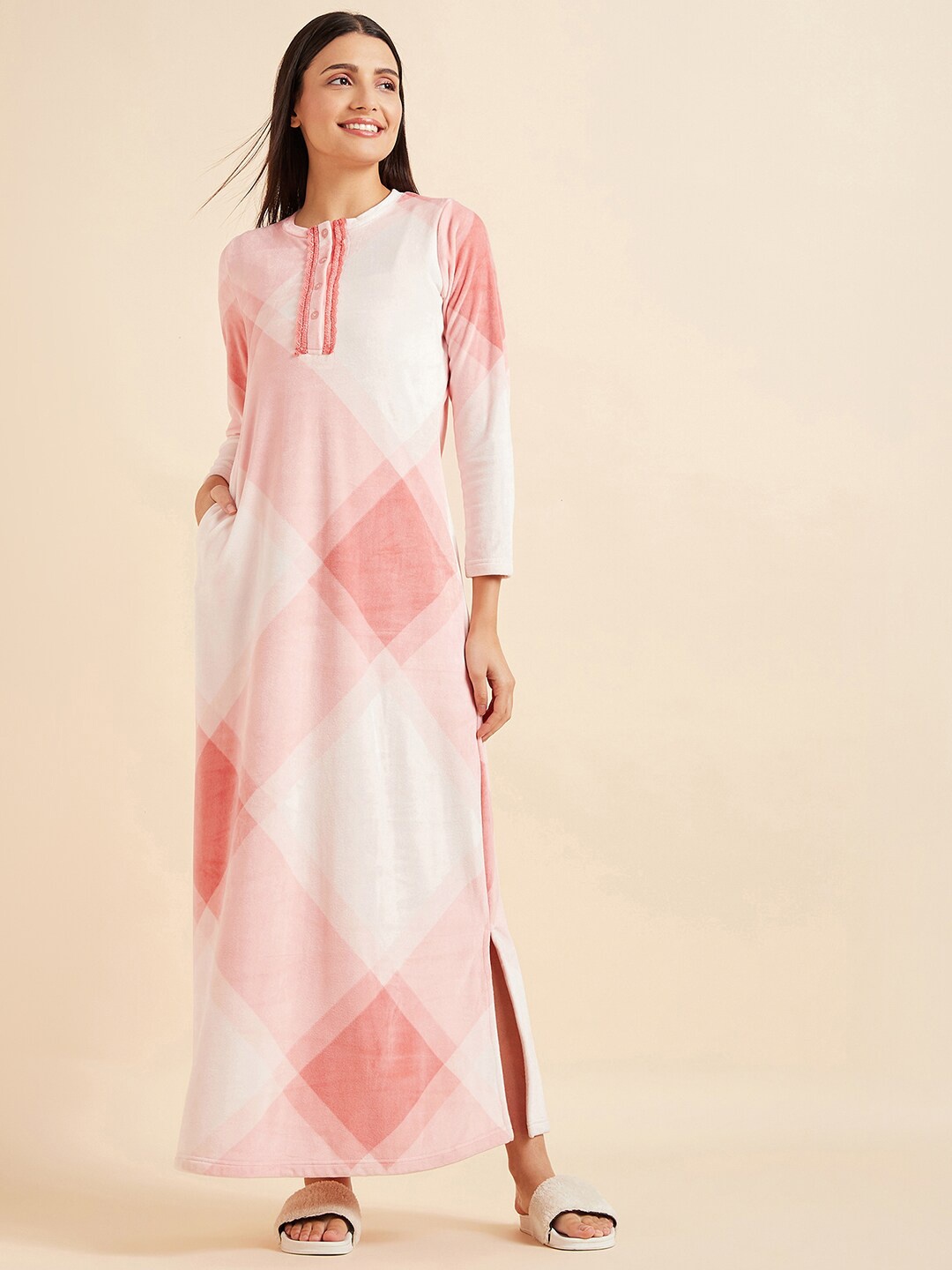 

Sweet Dreams Peach Geometric Printed Maxi Nightdress