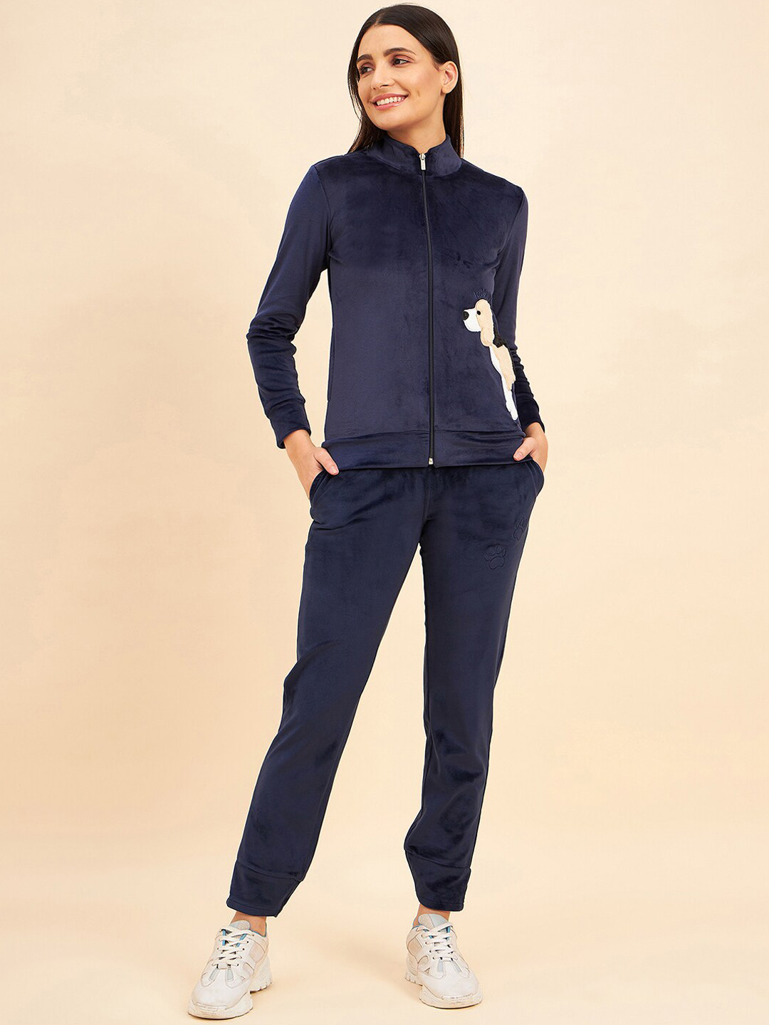 

Sweet Dreams Navy Blue Mock Collar Mid-Rise Tracksuits