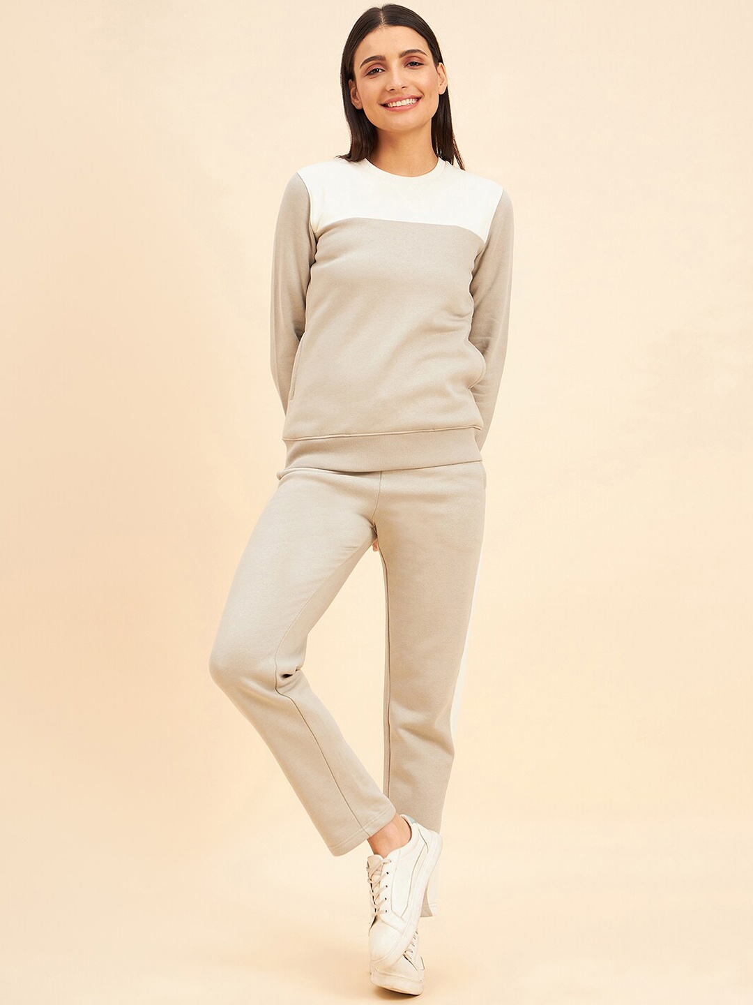 

Sweet Dreams Grey & White Colourblocked Mid-Rise Tracksuits