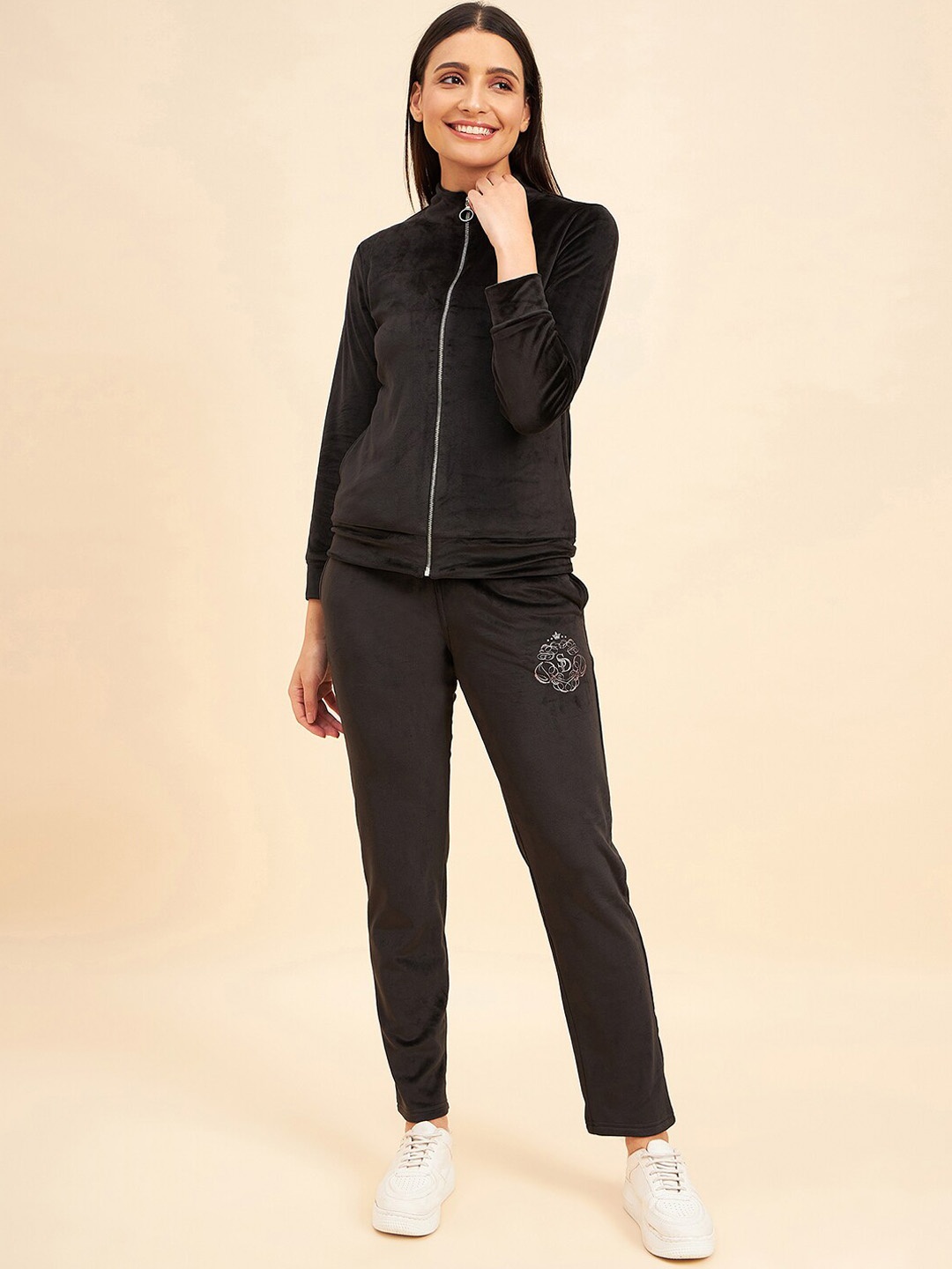 

Sweet Dreams Women Mid-Rise Mock Collar Tracksuit, Black