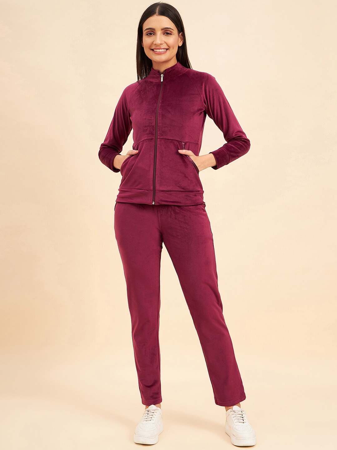 

Sweet Dreams Burgundy Mock Collar Mid Rise Tracksuits