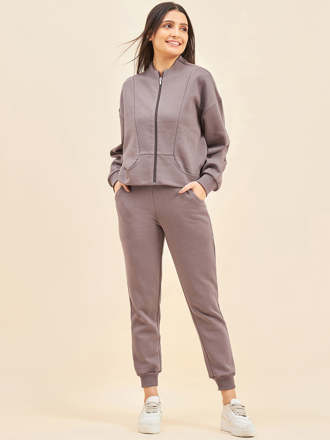 

Sweet Dreams Mock Collar Fleece Tracksuits, Grey