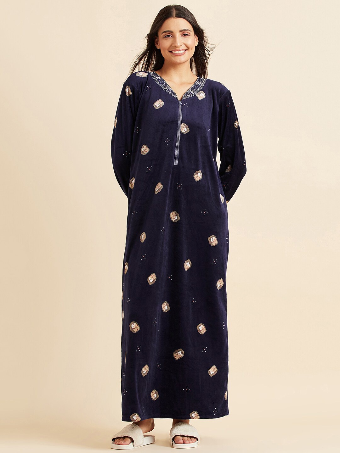 

Sweet Dreams Conversational Printed Maxi Nightdress, Navy blue