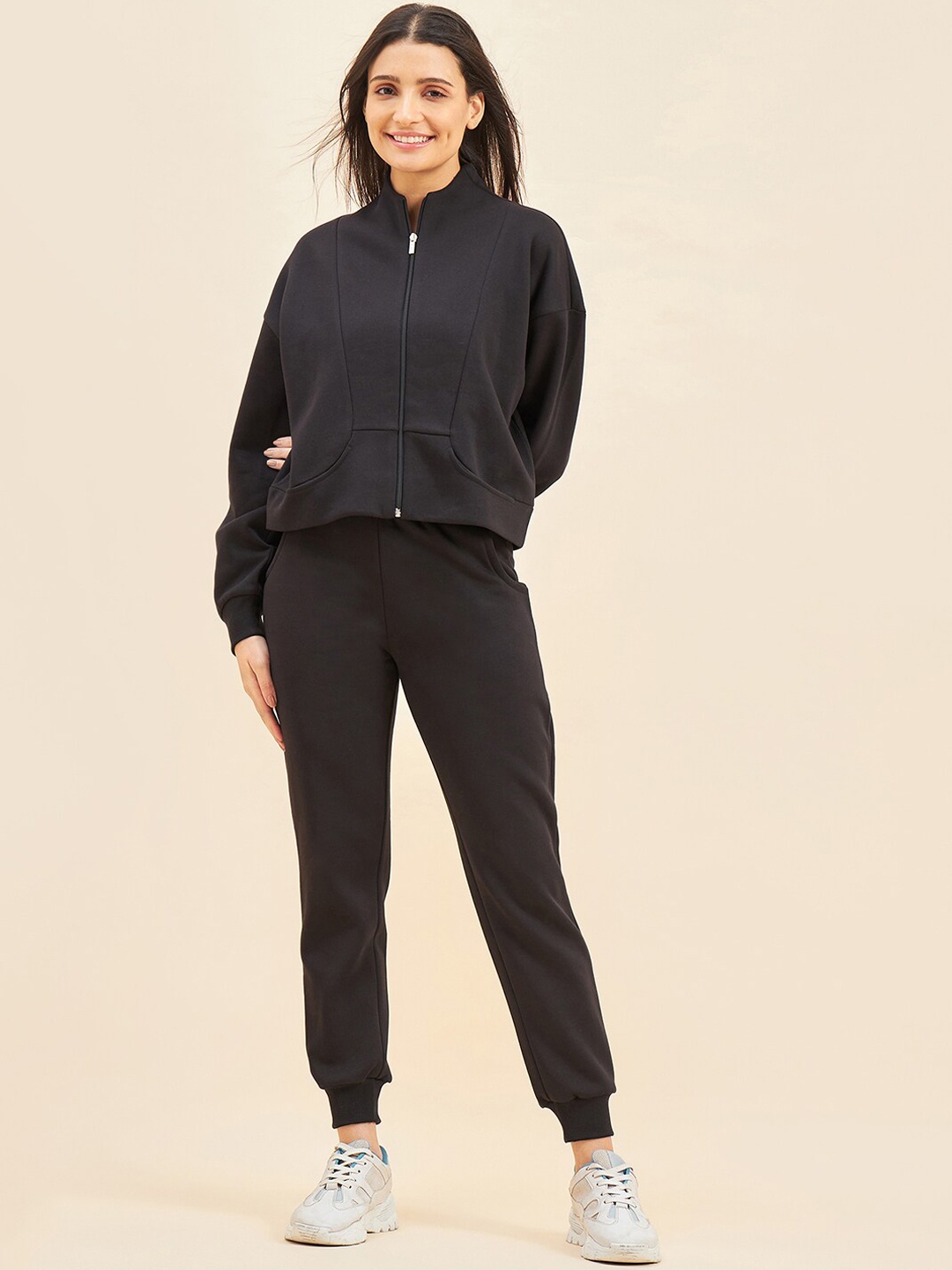 

Sweet Dreams Mock Collar Fleece Tracksuits, Black