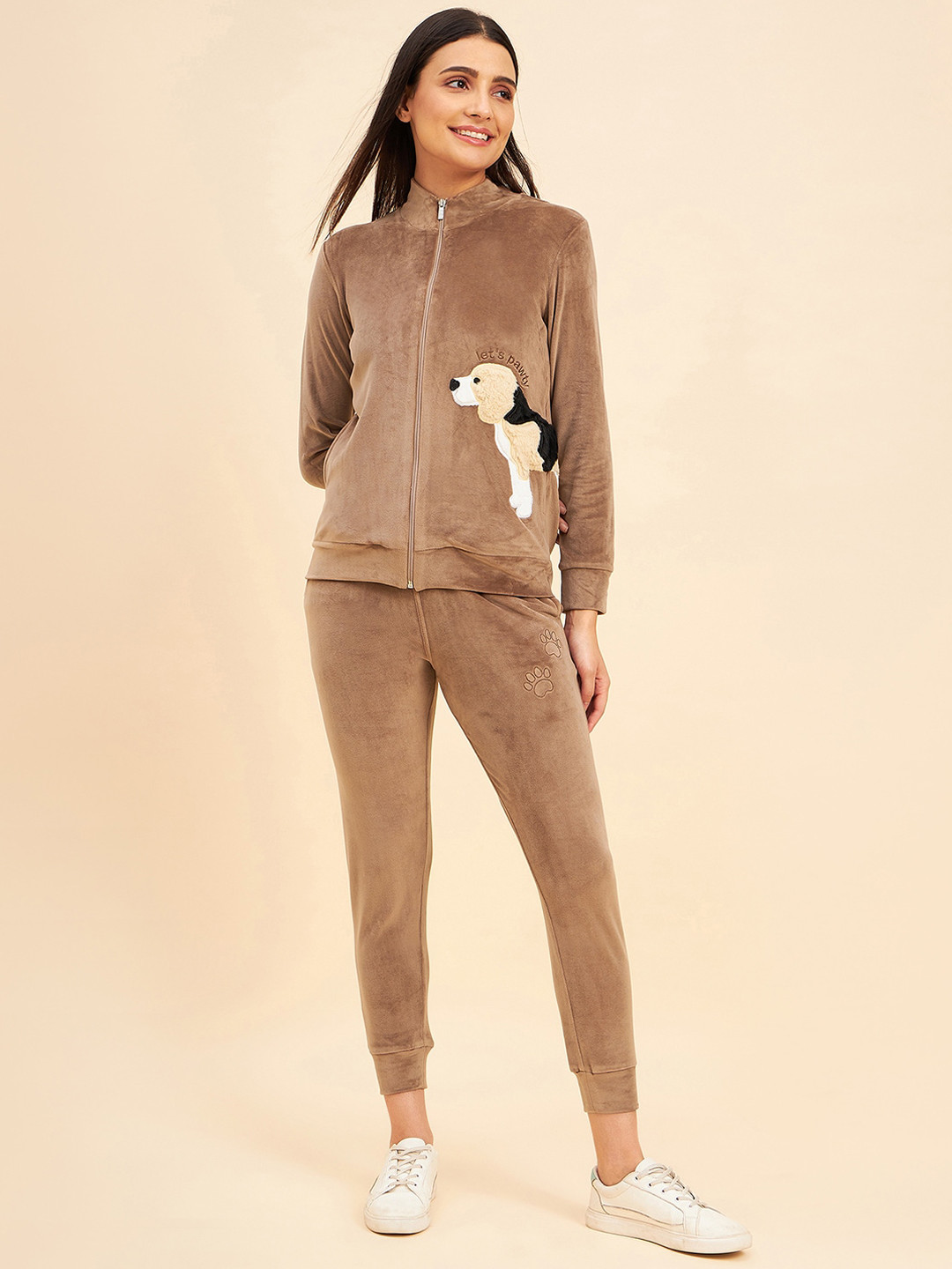 

Sweet Dreams Mock Collar Tracksuit, Beige