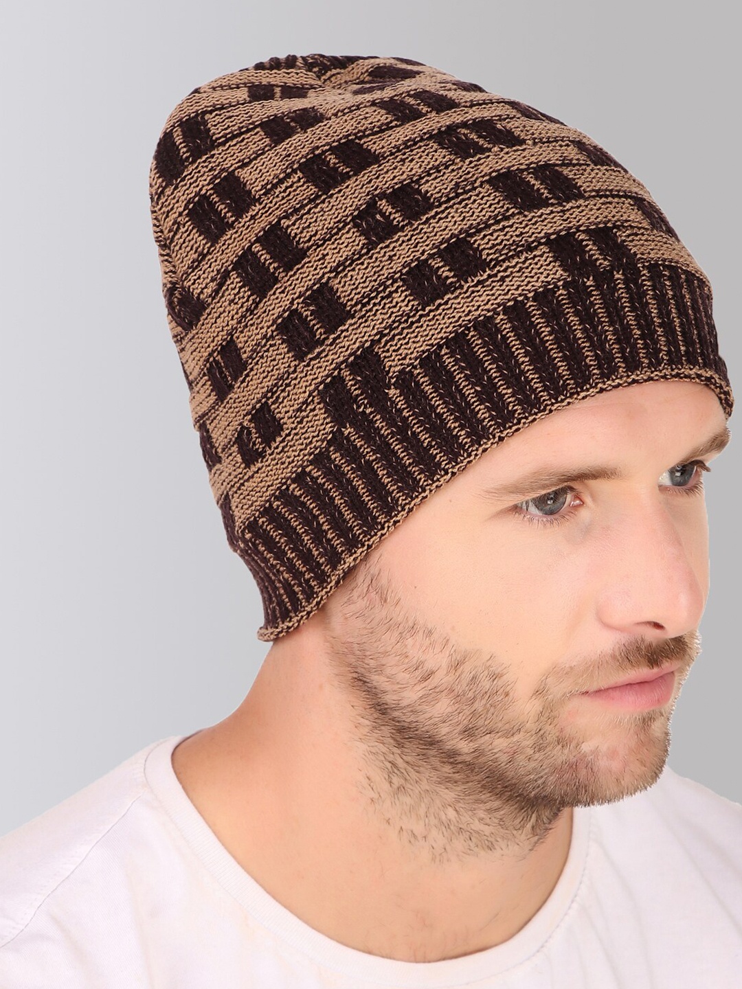 

hupshy Unisex Self Design Acrylic Beanie, Brown