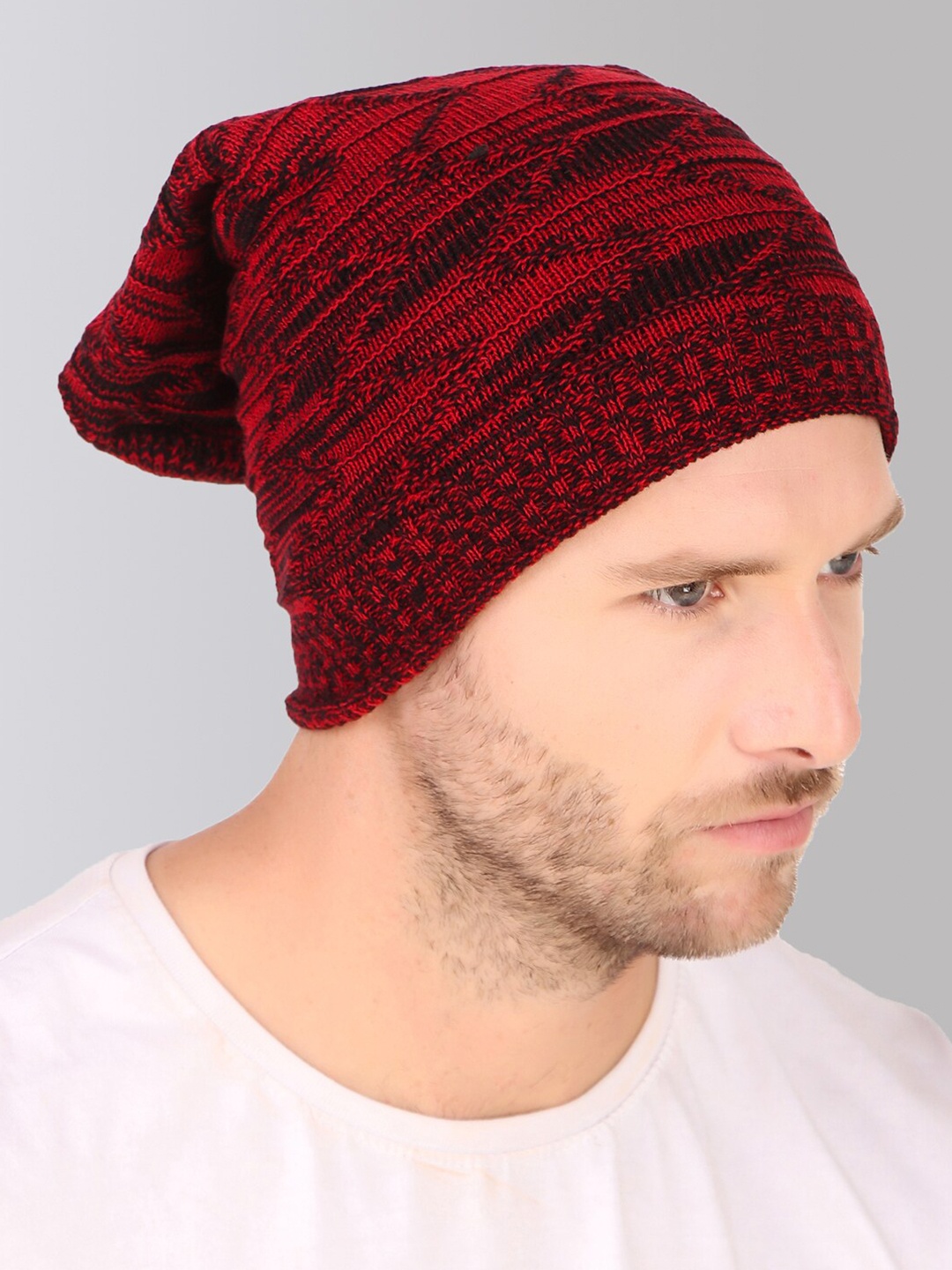 

hupshy Unisex Self Design Acrylic Beanie, Red