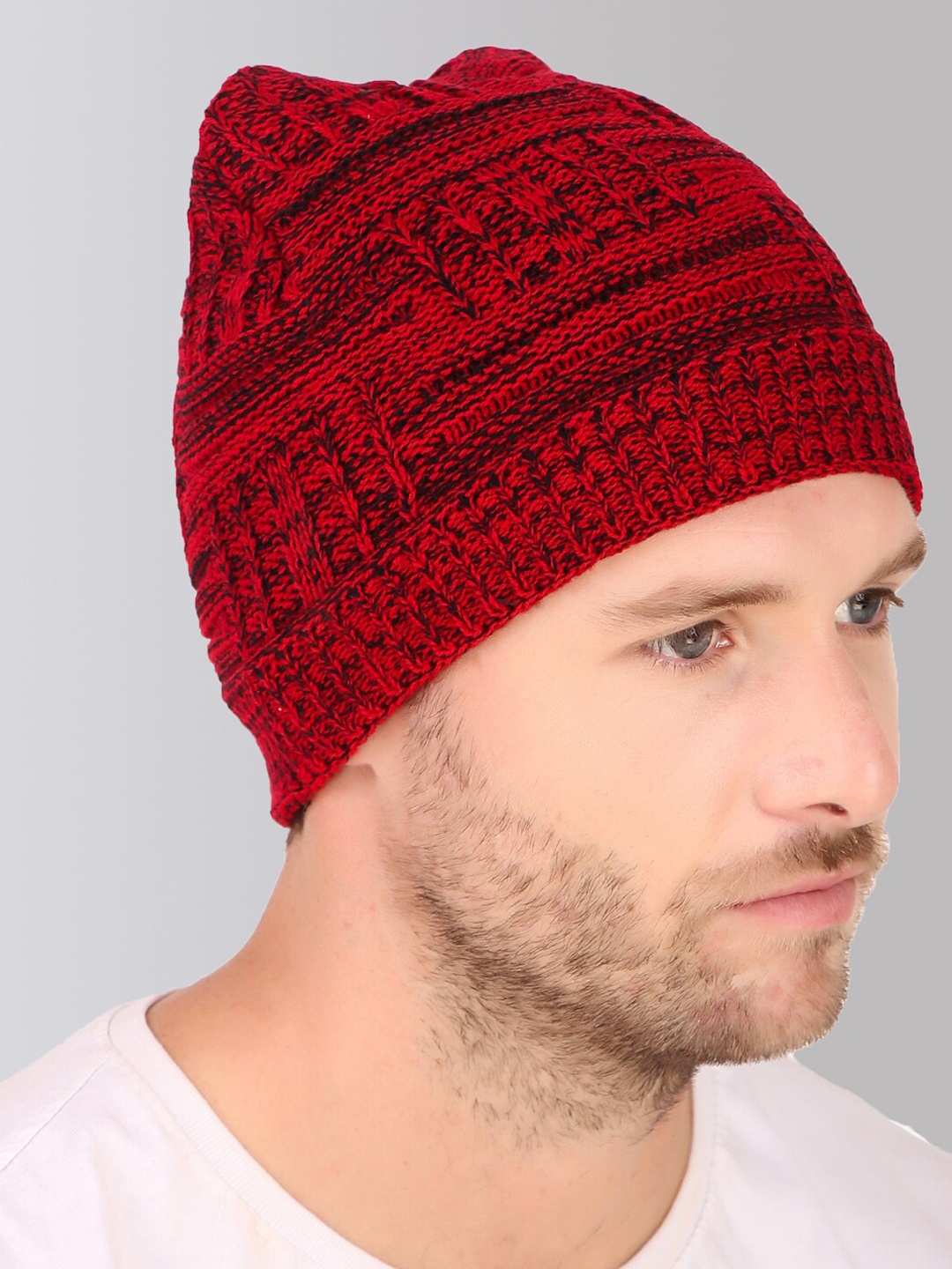 

hupshy Unisex Self Design Acrylic Beanie, Red