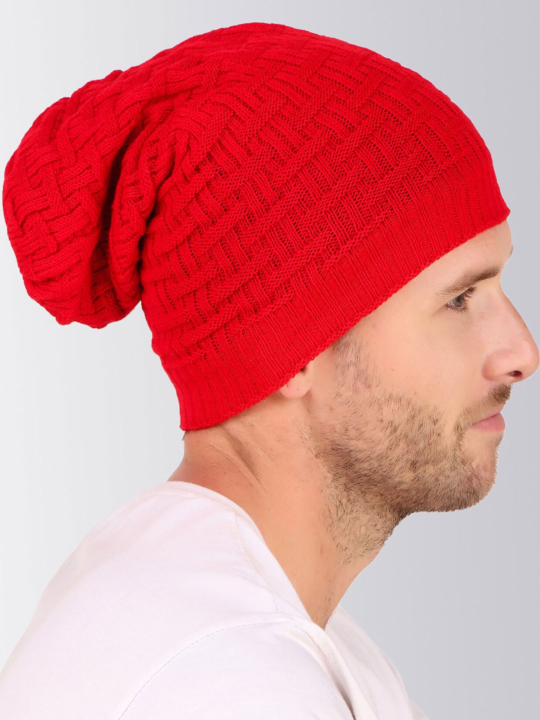 

hupshy Unisex Self Design Acrylic Beanie, Red
