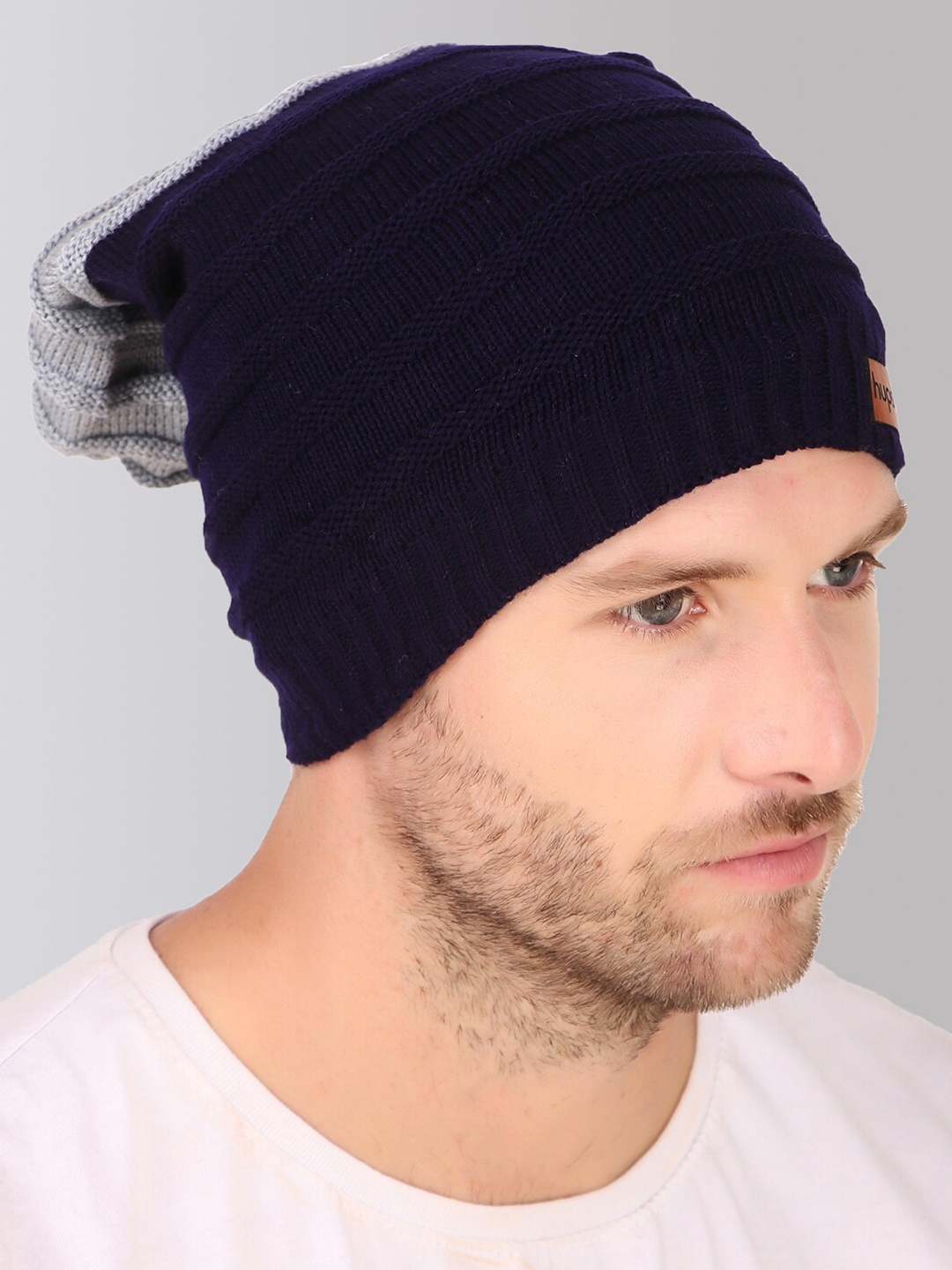 

hupshy Unisex Colourblocked Acrylic Beanie, Navy blue