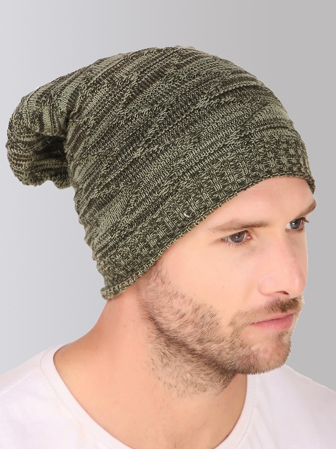 

hupshy Unisex Self Design Acrylic Beanie, Olive