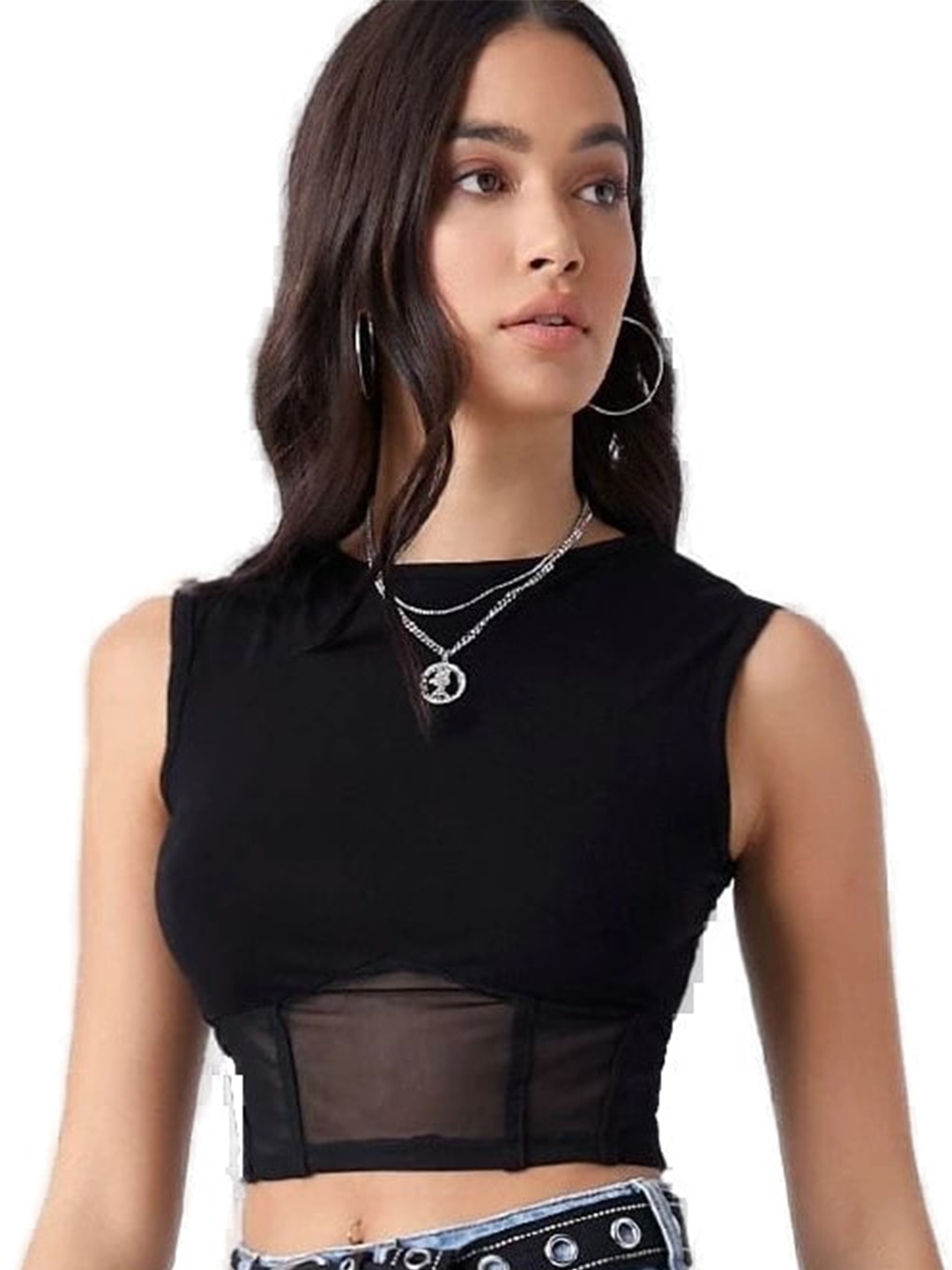

ELYRAA Round Neck Crop Corset Top, Black