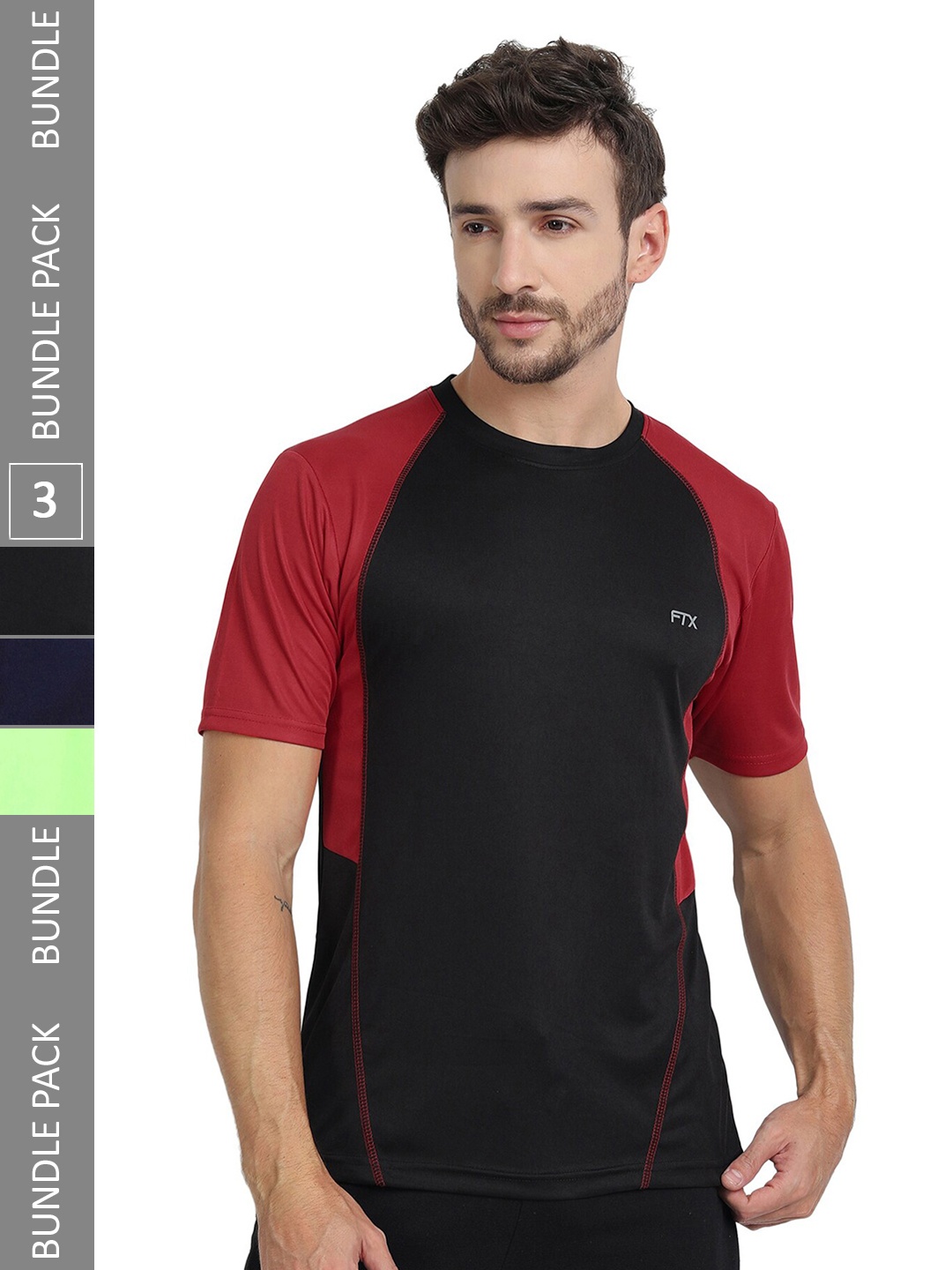 

FTX Pack Of 3 Colourblocked Dry Fit Sports T-shirt, Black