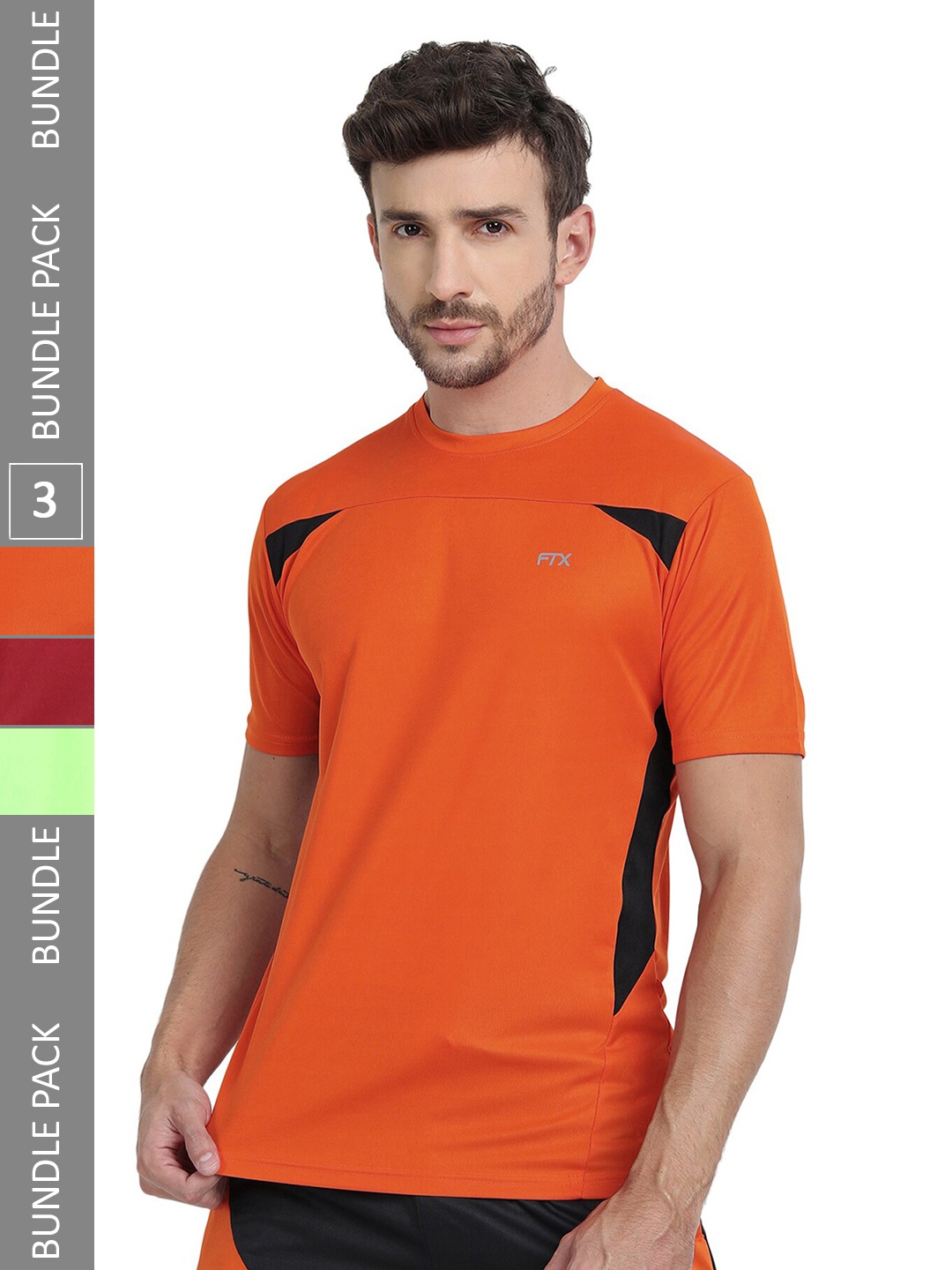 

FTX Pack Of 3 Colourblocked Dry Fit Sports T-shirt, Orange
