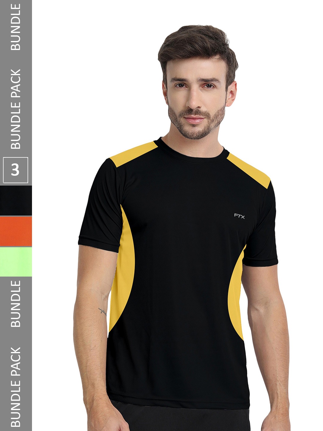 

FTX Pack Of 3 Colourblocked Dry Fit Sports T-shirt, Black