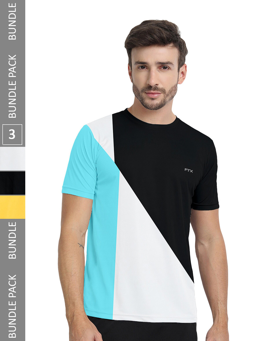 

FTX Pack Of 3 Colourblocked Dry Fit Sports T-shirt, Turquoise blue