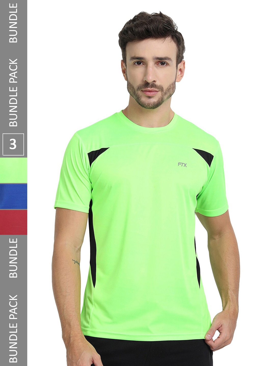 

FTX Pack Of 3 Colourblocked Round Neck Regular Fit Dry Fit Sports T-shirt, Green