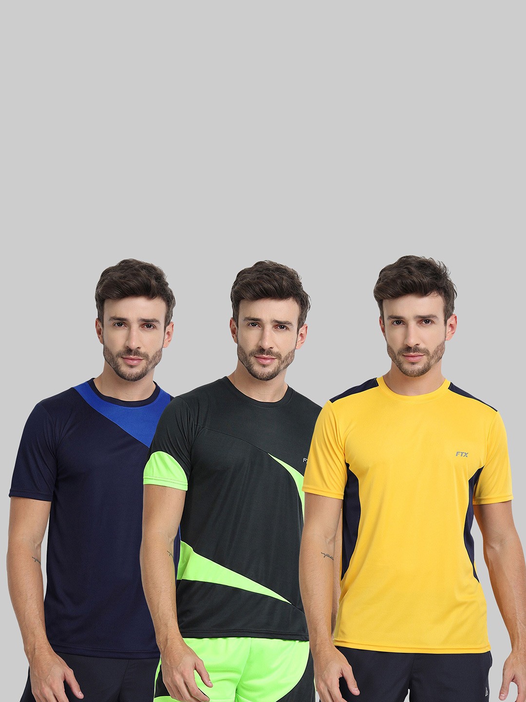 

FTX Pack of 3 Colourblocked Dry Fit Sports T-shirt, Navy blue