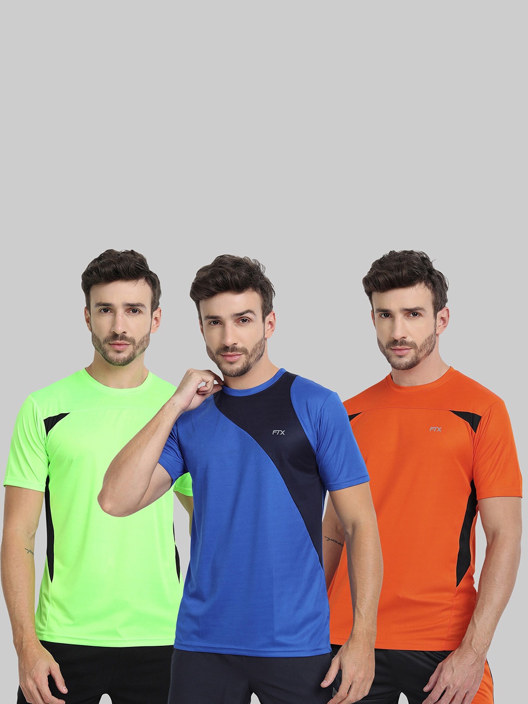 

FTX Pack Of 3 Colourblocked Round Neck Dry Fit Sports T-shirt, Fluorescent green
