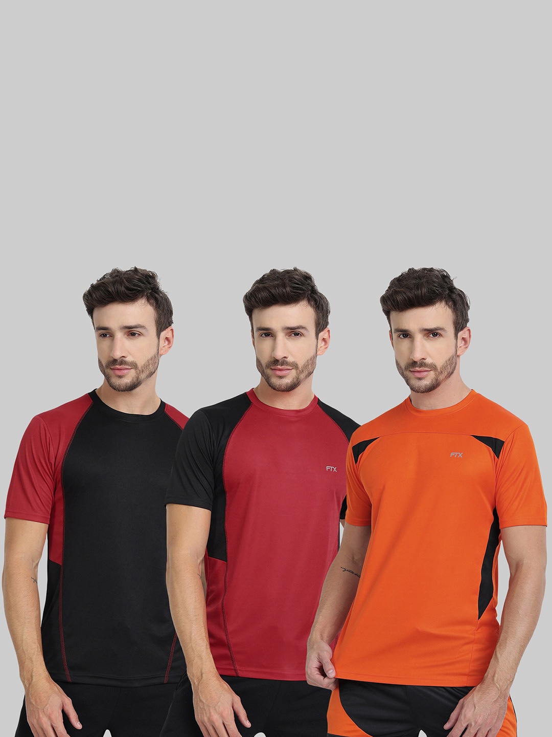 

FTX Pack of 3 Colourblocked Dry Fit Sports T-shirt, Black