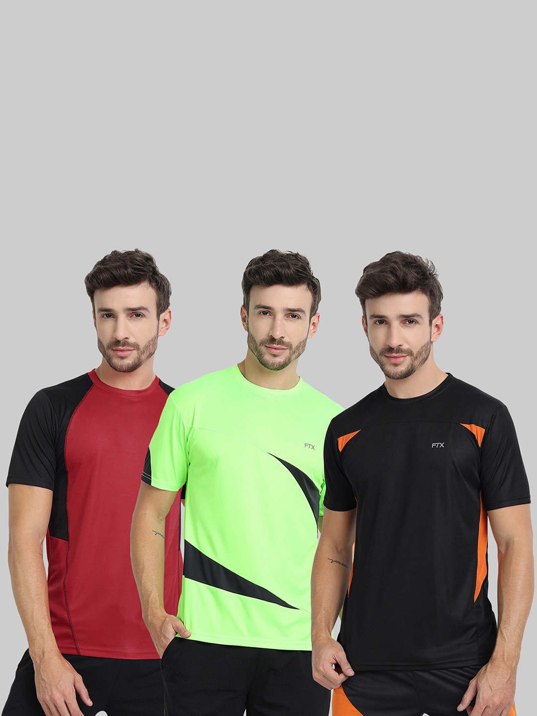 

FTX Pack of 3 Colourblocked Dry Fit Sports T-shirt, Black