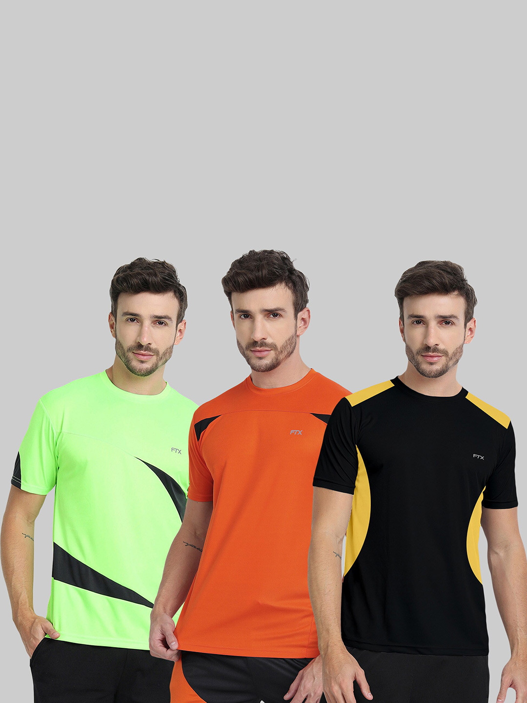 

FTX Pack of 3 Colourblocked Dry Fit Sports T-shirt, Black
