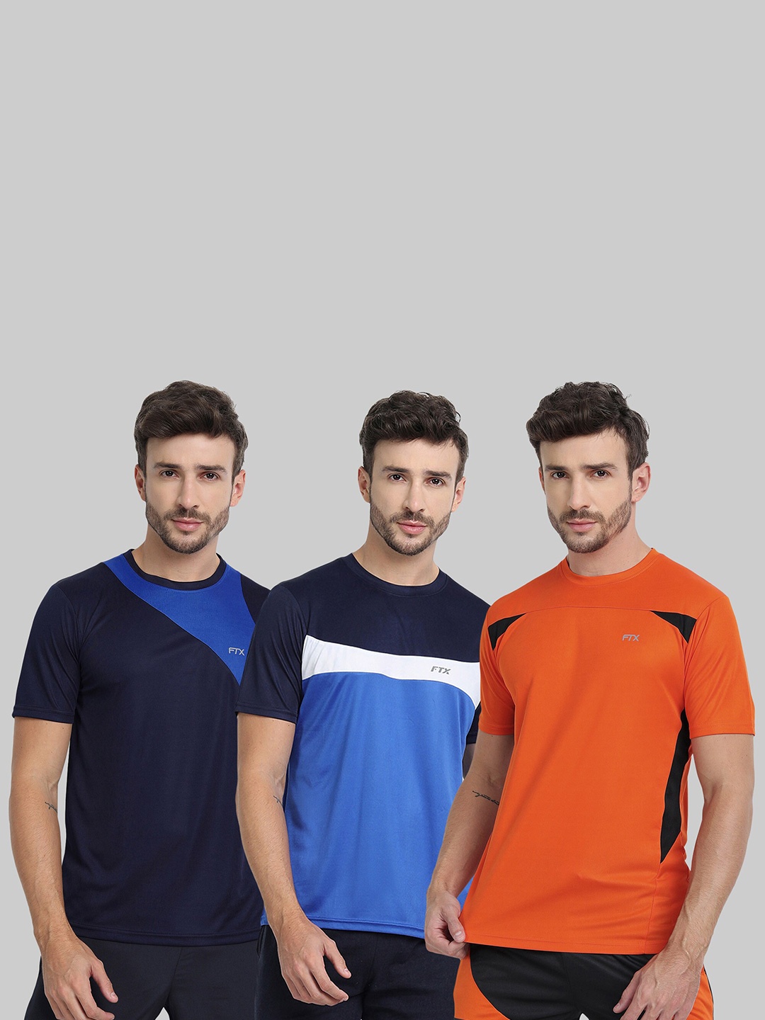 

FTX Pack Of 3 Colourblocked Dry Fit Sports T-shirt, Navy blue