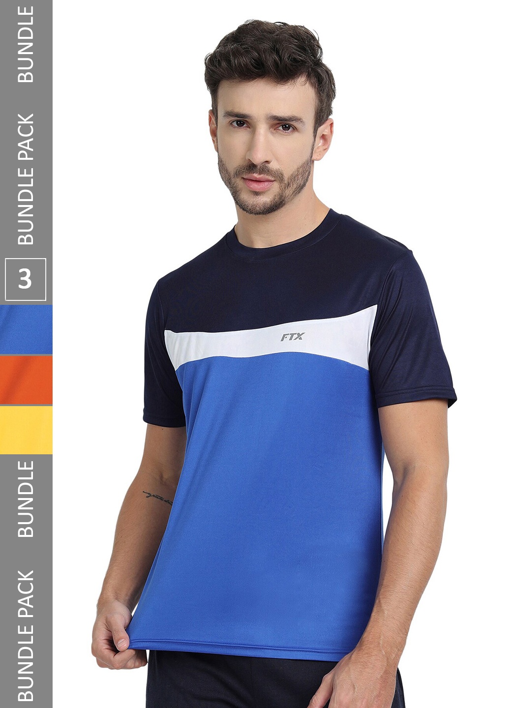 

FTX Pack Of 3 Colourblocked Dry Fit Sports T-shirt, Navy blue