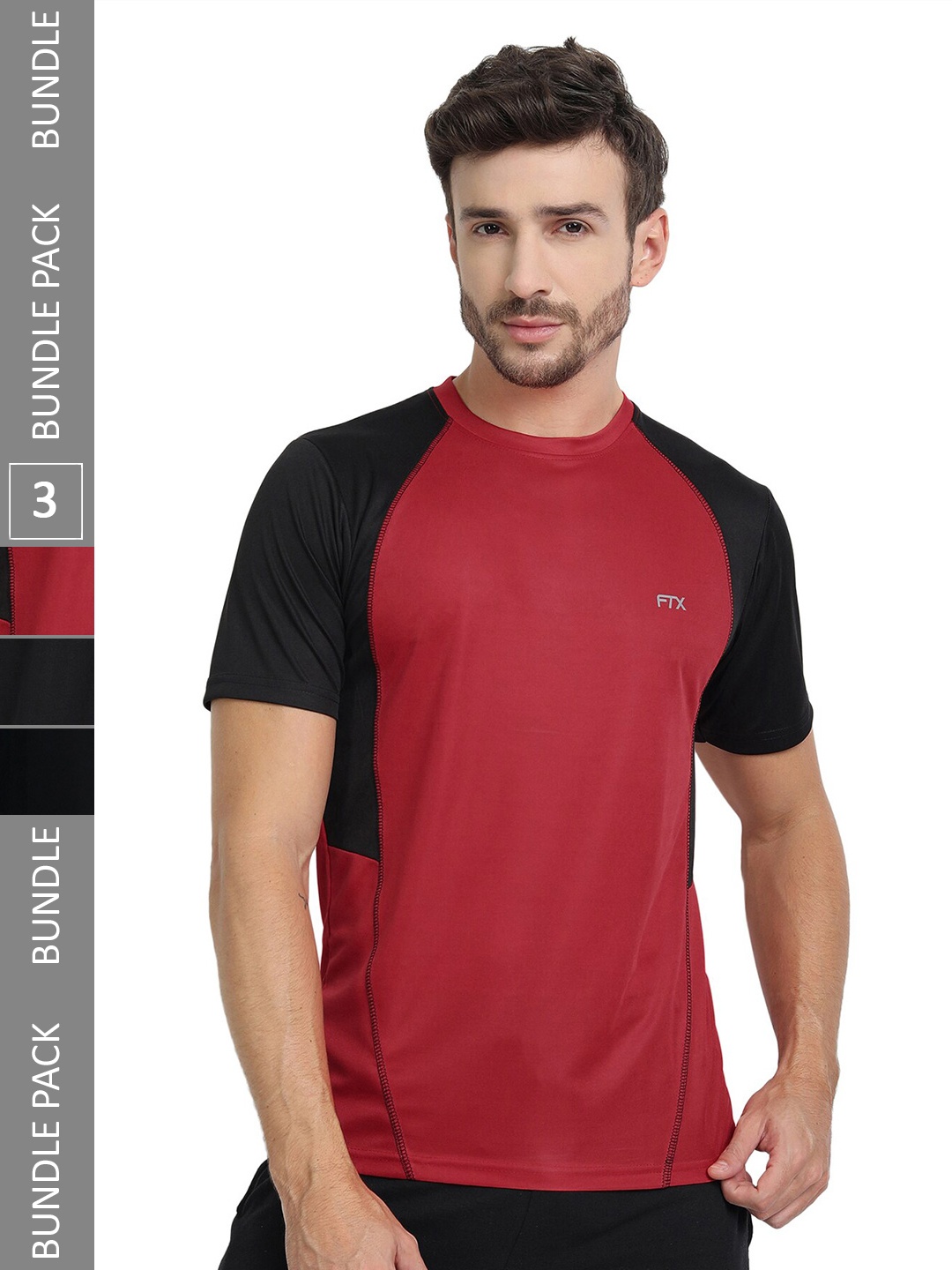 

FTX Pack Of 3 Colourblocked Dry Fit Sports T-shirt, Maroon