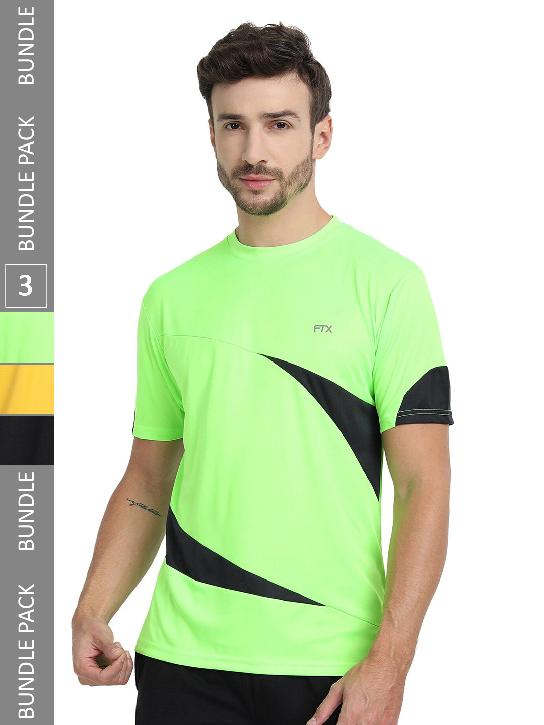 

FTX Pack 3 Colourblocked Dry Fit Sports T-shirt, Green