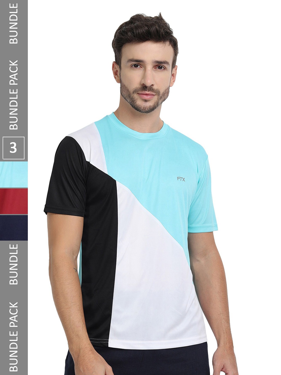 

FTX Pack of 3 Colourblocked Dry Fit Sports T-shirt, Blue