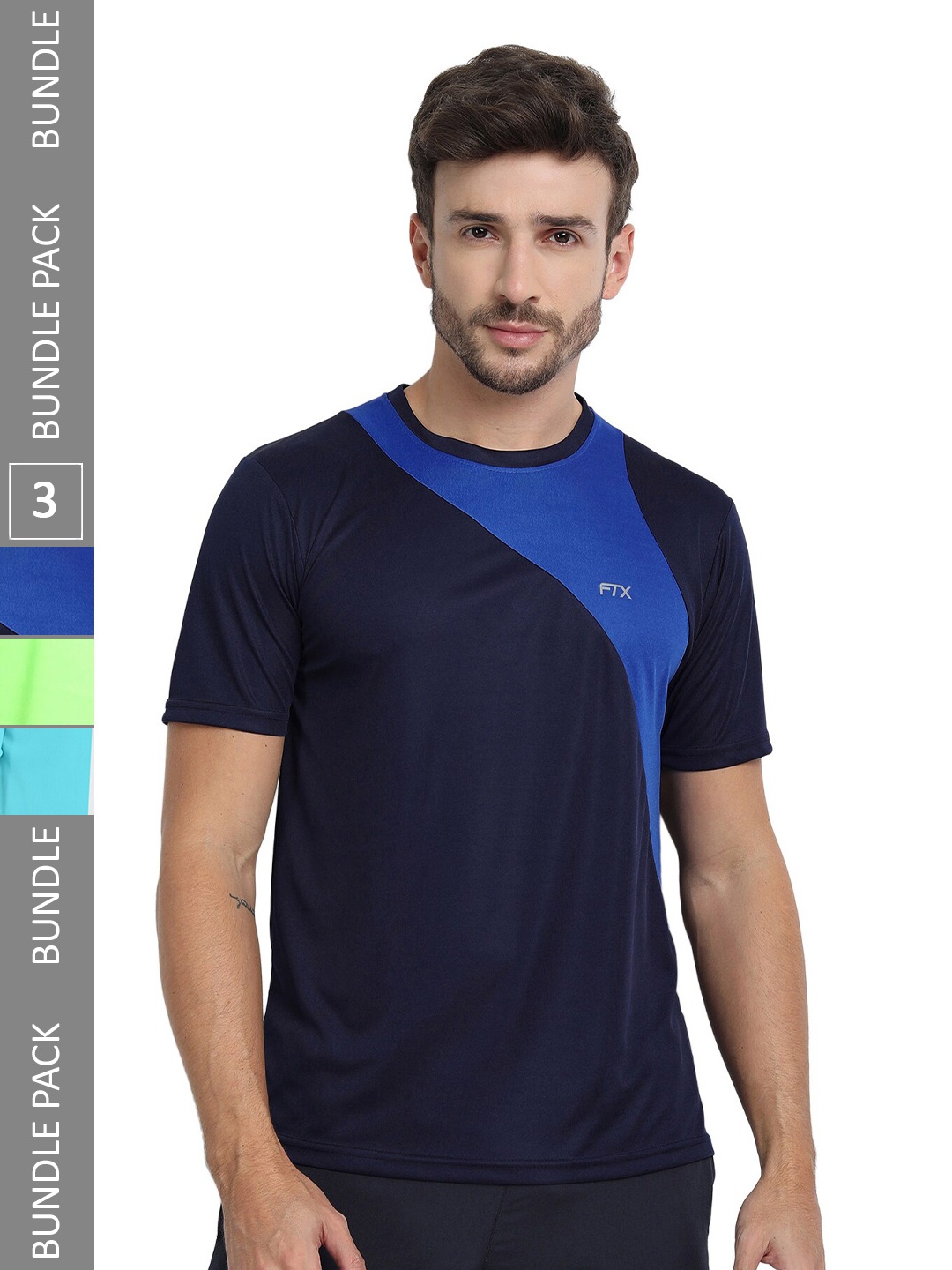 

FTX Pack Of 3 Colourblocked Dry Fit Sports T-shirts, Navy blue