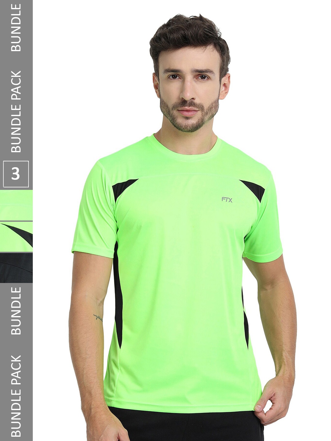 

FTX Pack Of 3 Colourblocked Dry Fit Sports T-shirt, Fluorescent green