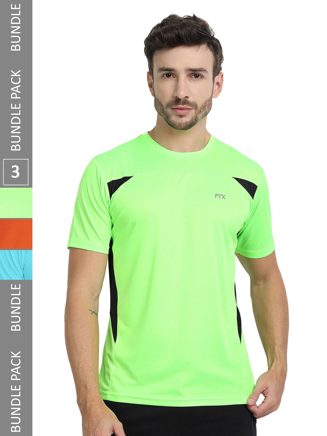 

FTX Pack Of 3 Colourblocked Dry Fit Sports T-shirt, Fluorescent green