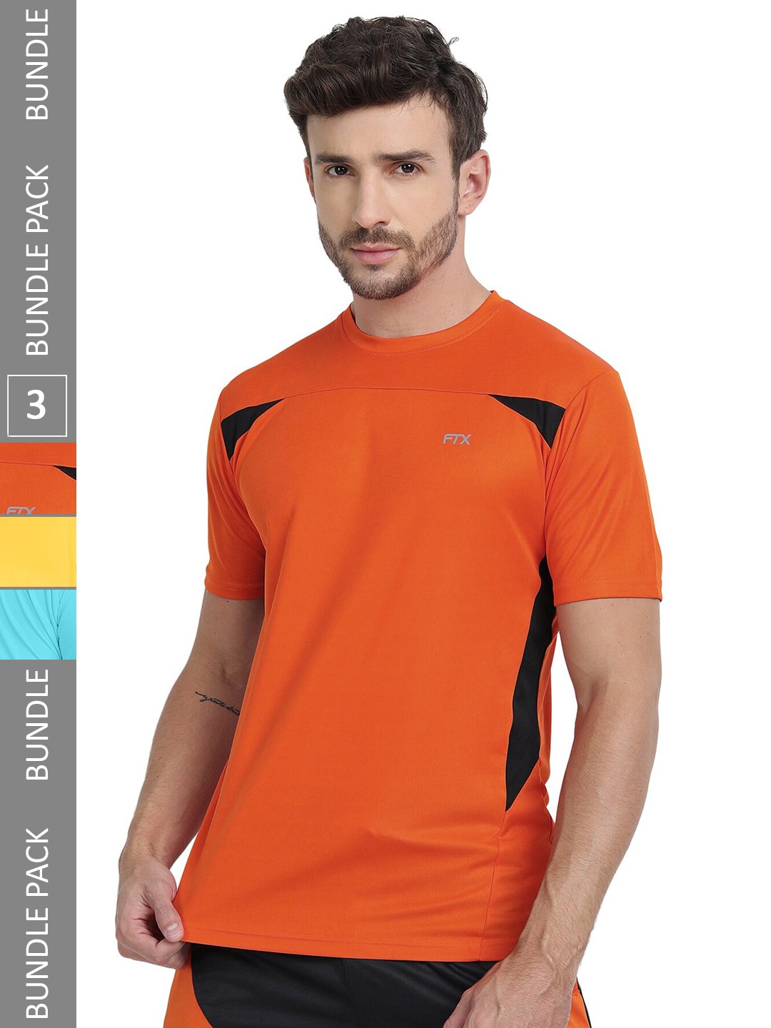 

FTX Pack Of 3 Colourblocked Dry Fit Sports T-shirt, Orange