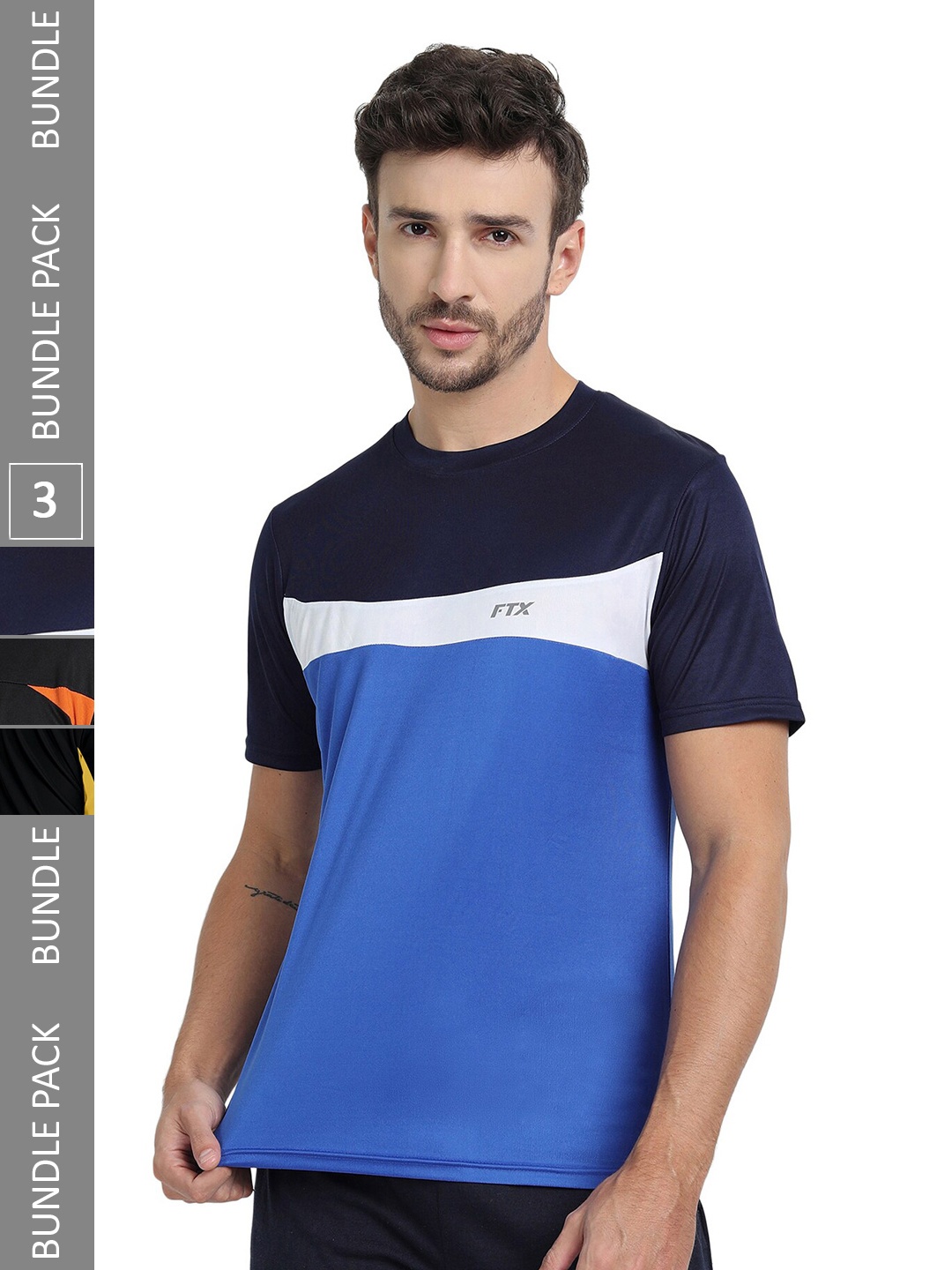 

FTX Pack Of 3 Colourblocked Dry Fit Sports T-shirt, Navy blue