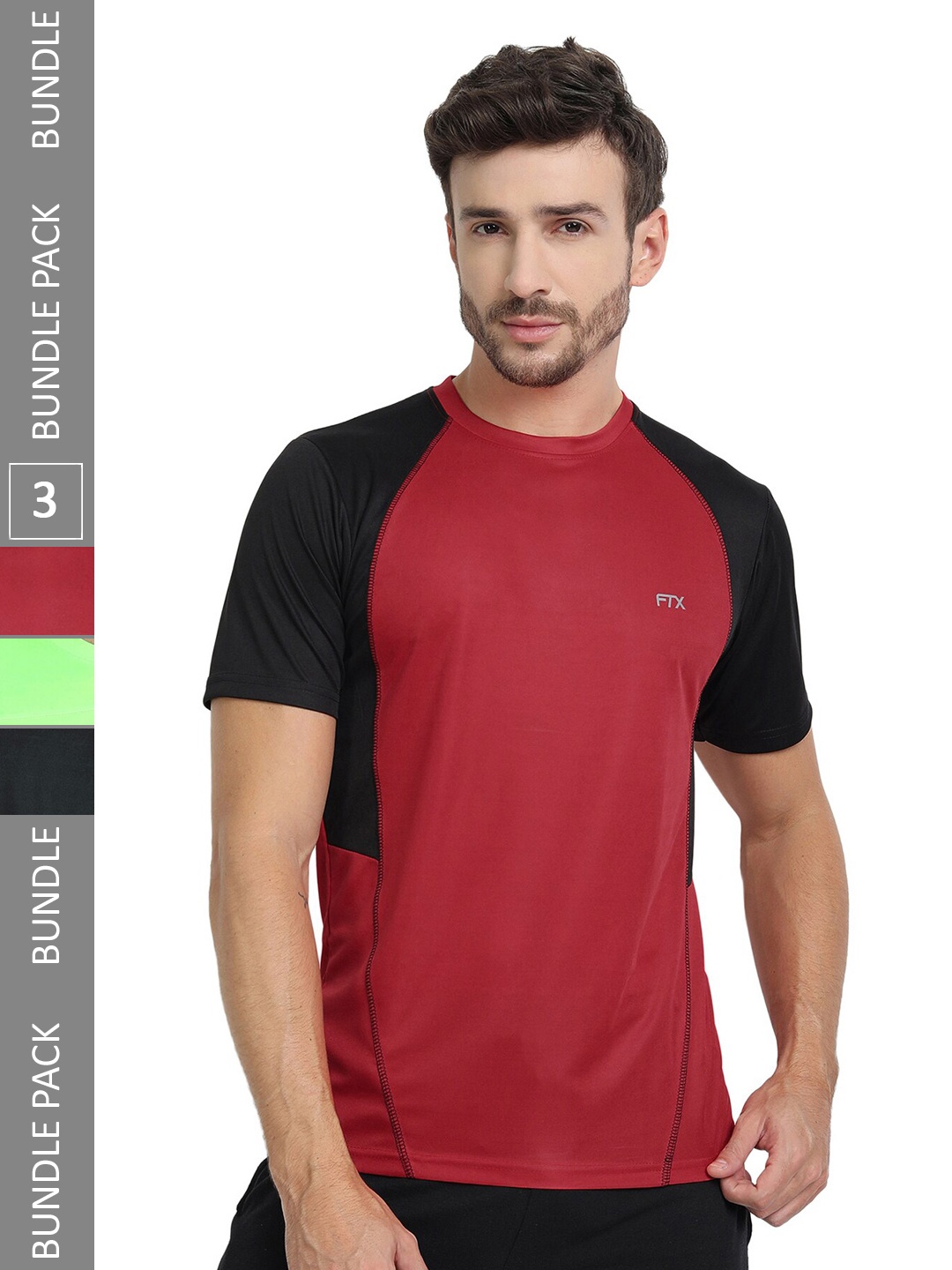 

FTX Pack Of 3 Colourblocked Dry Fit Sports T-shirt, Red