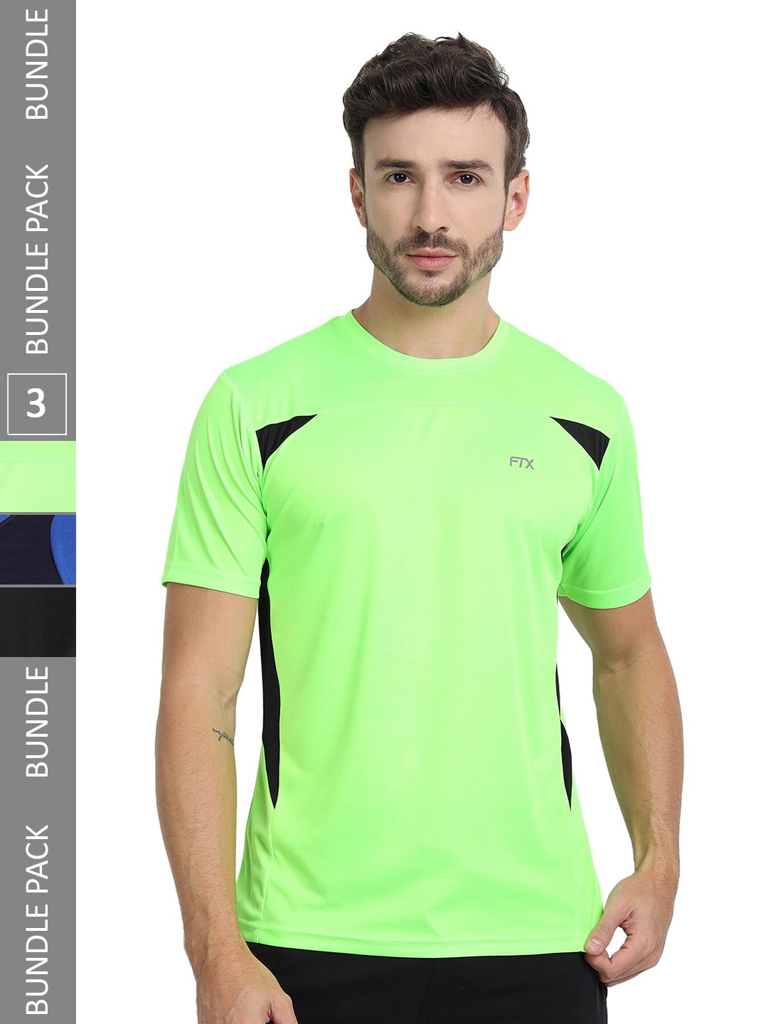 

FTX Pack Of 3 Colourblocked Dry Fit Sports T-shirts, Green
