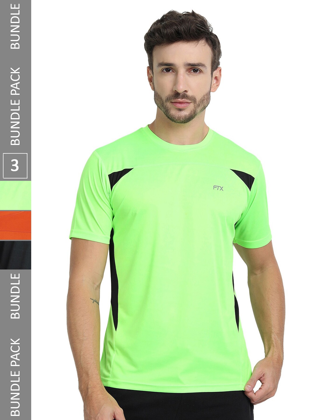 

FTX Pack Of 3 Colourblocked Dry Fit Sports T-shirt, Fluorescent green