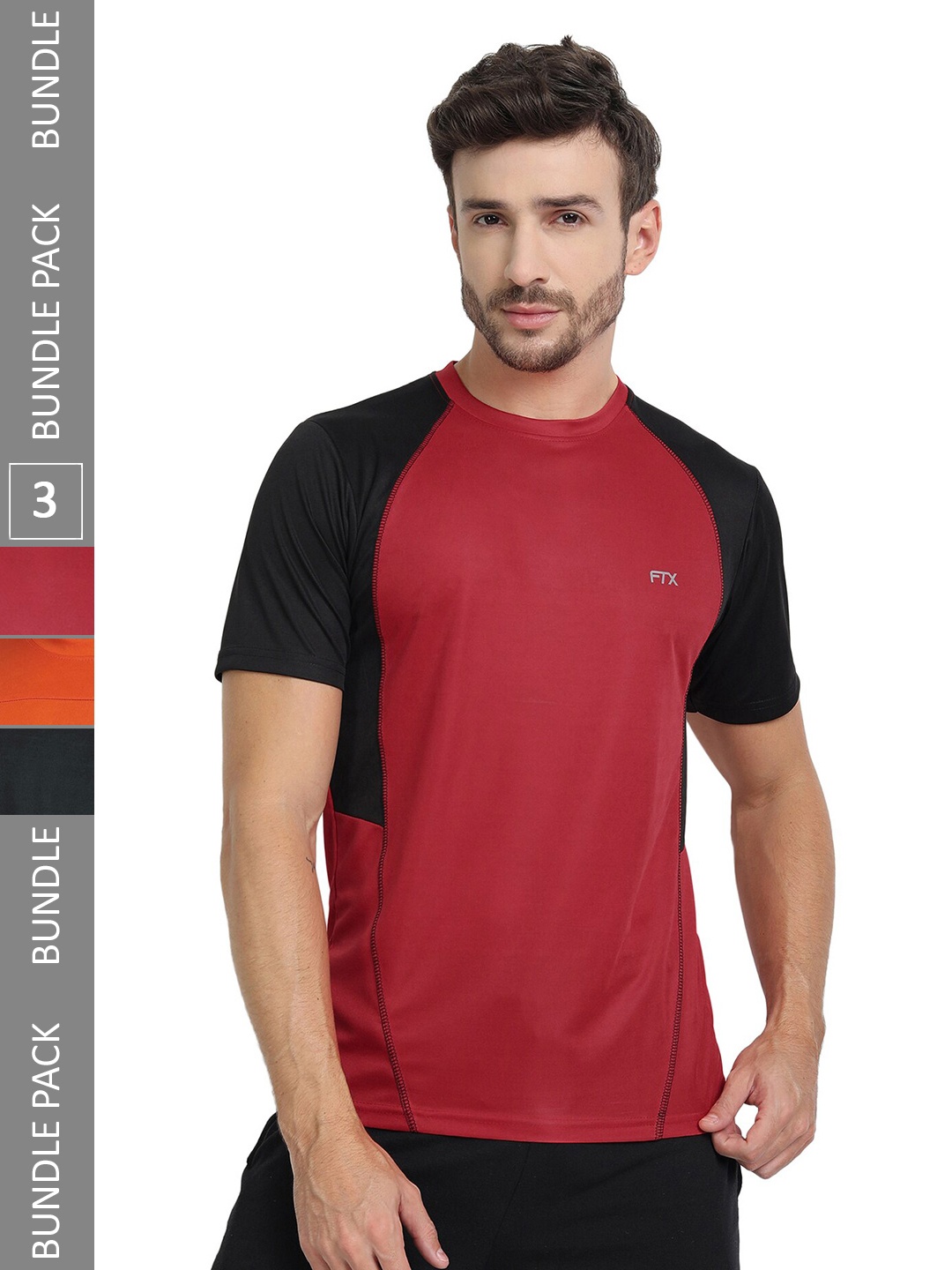 

FTX Pack Of 3 Colourblocked Dry Fit Sports T-shirt, Red