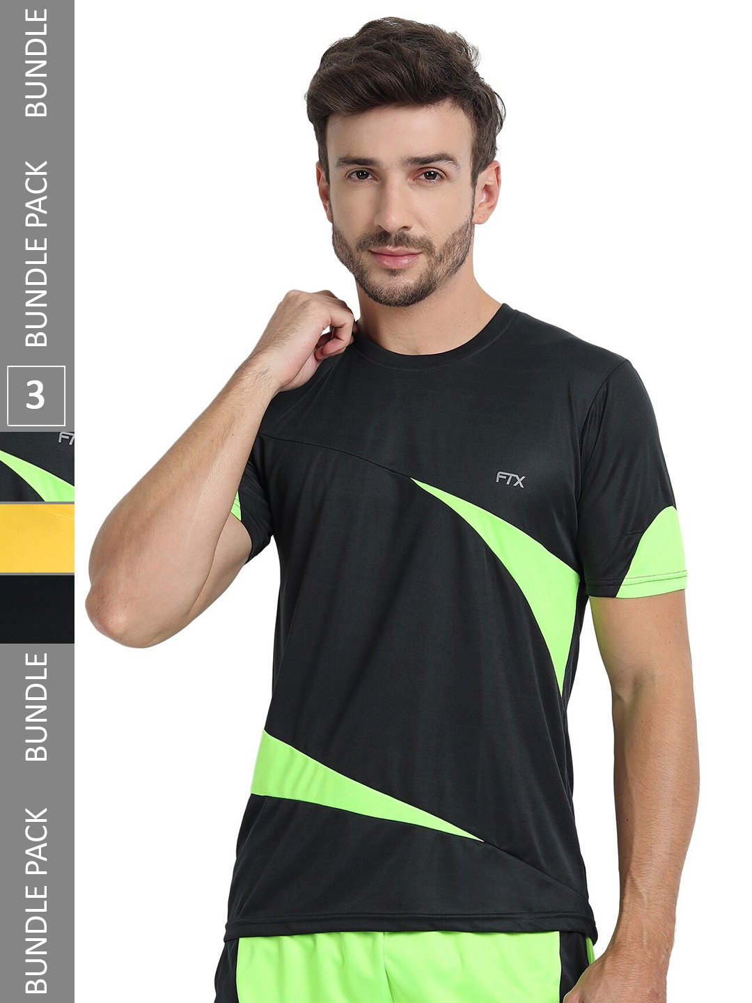 

FTX Pack Of 3 Colourblocked Dry Fit Sports T-shirts, Green